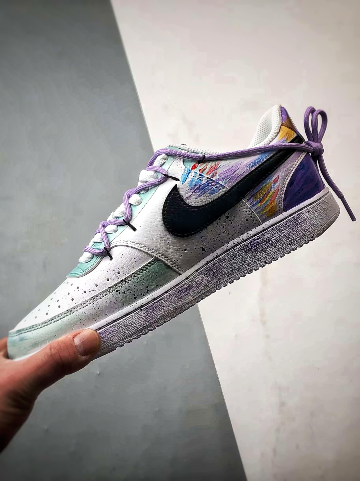 280 【定制球鞋】NK Court Vision 1 Low  ”梦幻秘境” 暗紫罗兰 手绘泼墨涂鸦定制板鞋  DH2987-077