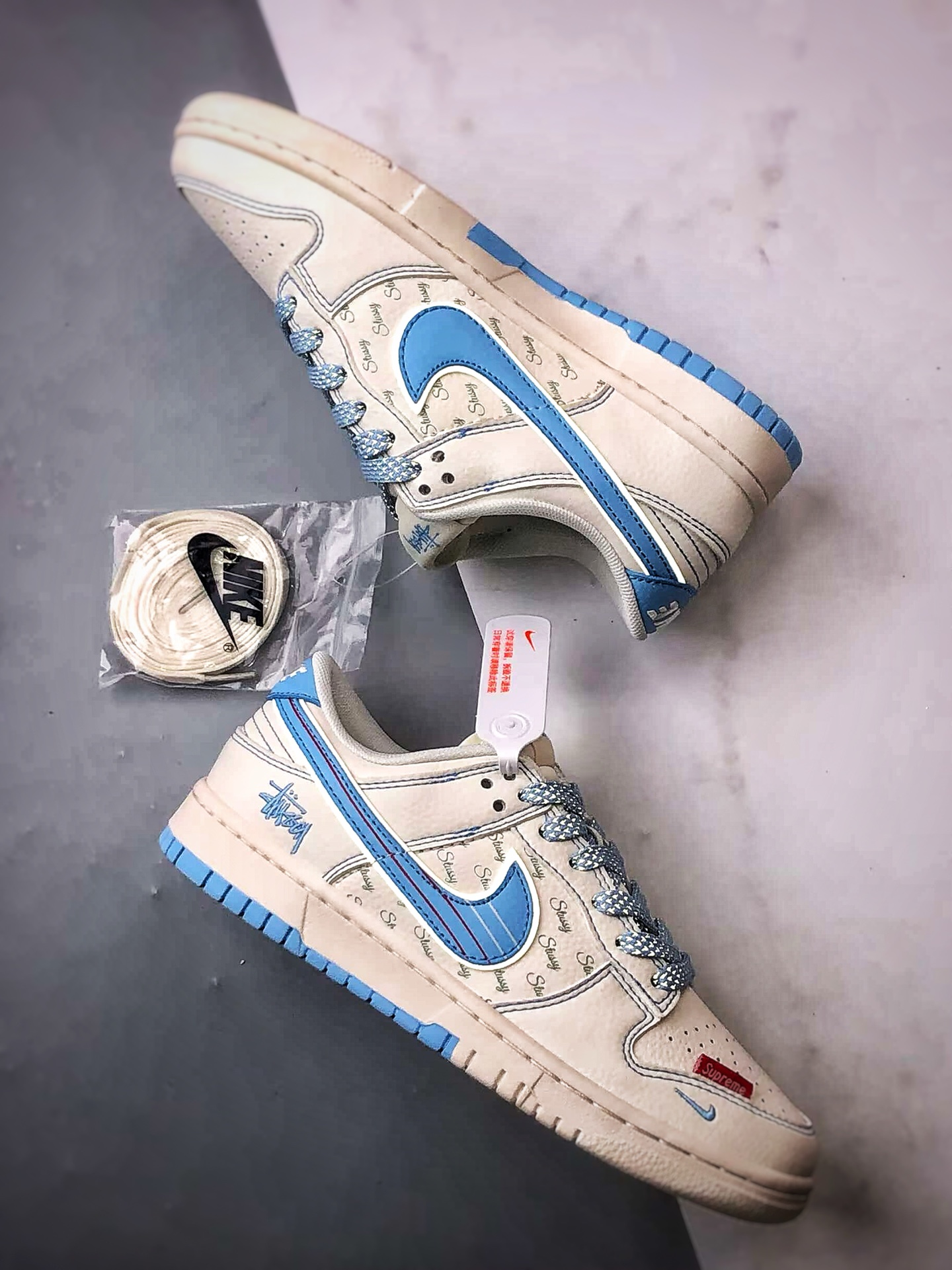 290 NK Dunk Low Retro ”DIY高端定制” 斯图西米白蓝 低帮休闲运动板鞋 XS6089-534
