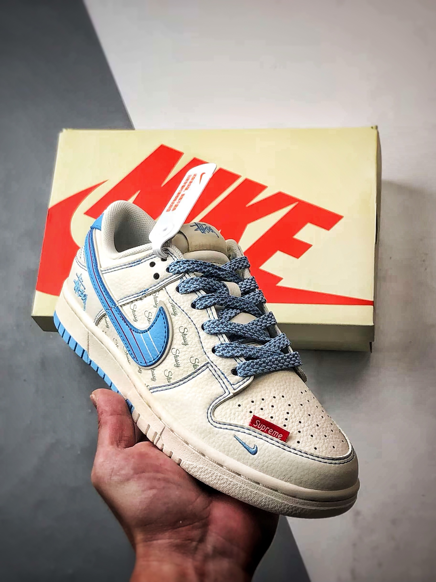 290 NK Dunk Low Retro ”DIY高端定制” 斯图西米白蓝 低帮休闲运动板鞋 XS6089-534
