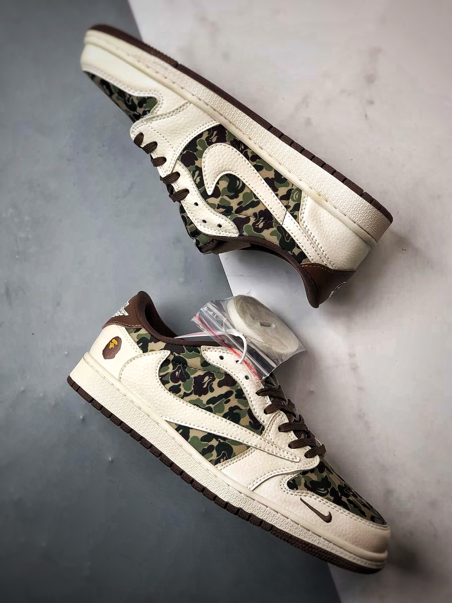 290 Air Jordan 1 Low OG ”高端定制” Bape米棕绿迷彩倒钩 XS2024-019