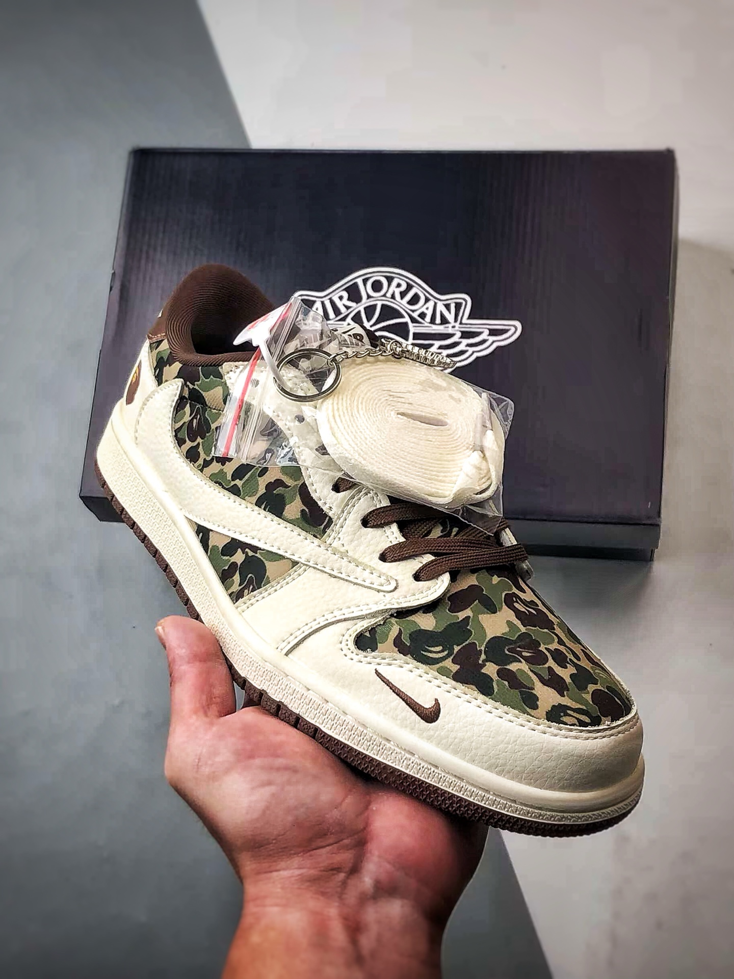 290 Air Jordan 1 Low OG ”高端定制” Bape米棕绿迷彩倒钩 XS2024-019