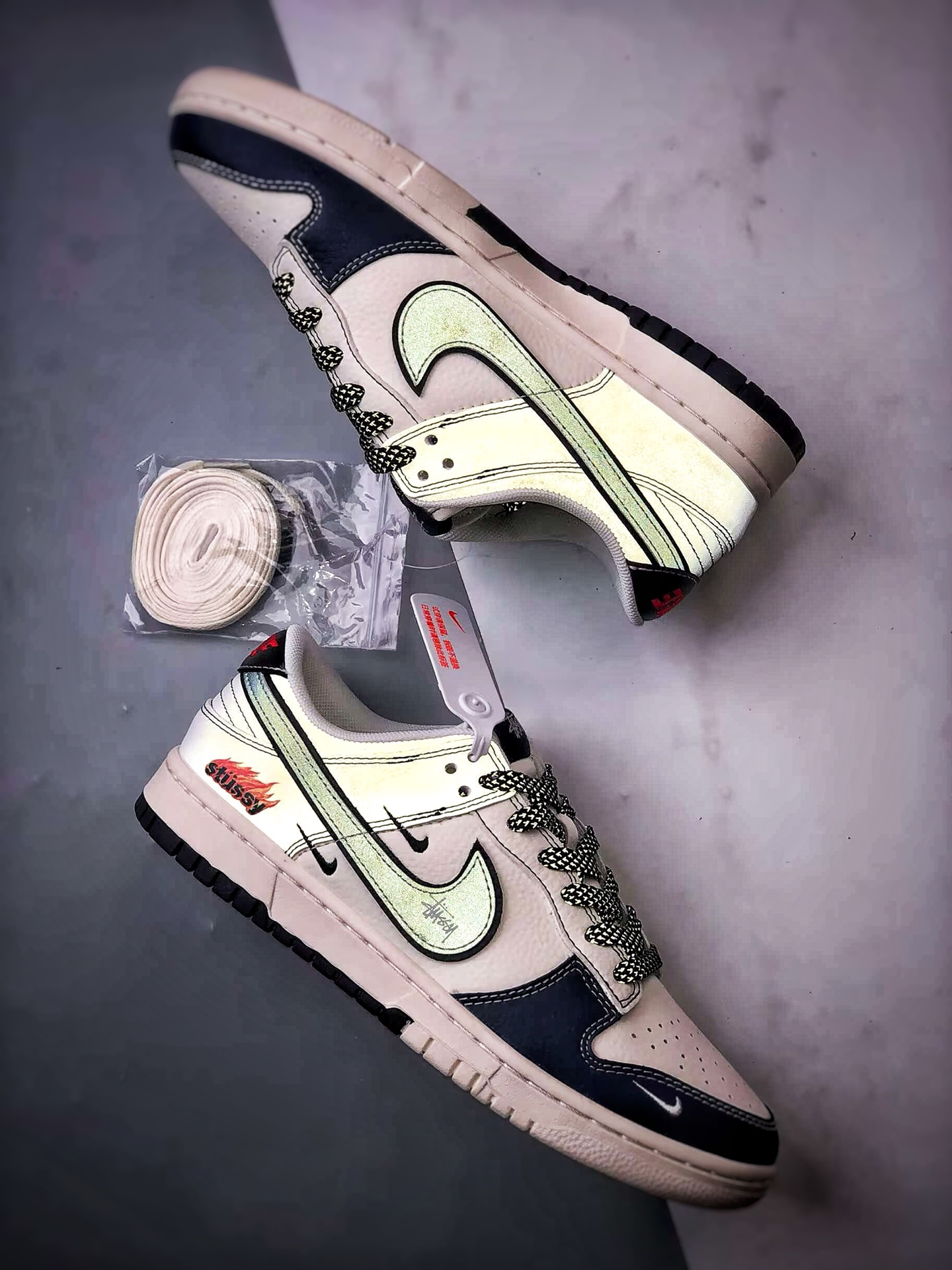 290 NK Dunk Low Retro ”DIY高端定制” 斯图西白深蓝小双钩 低帮休闲运动板鞋  ZH2598-226