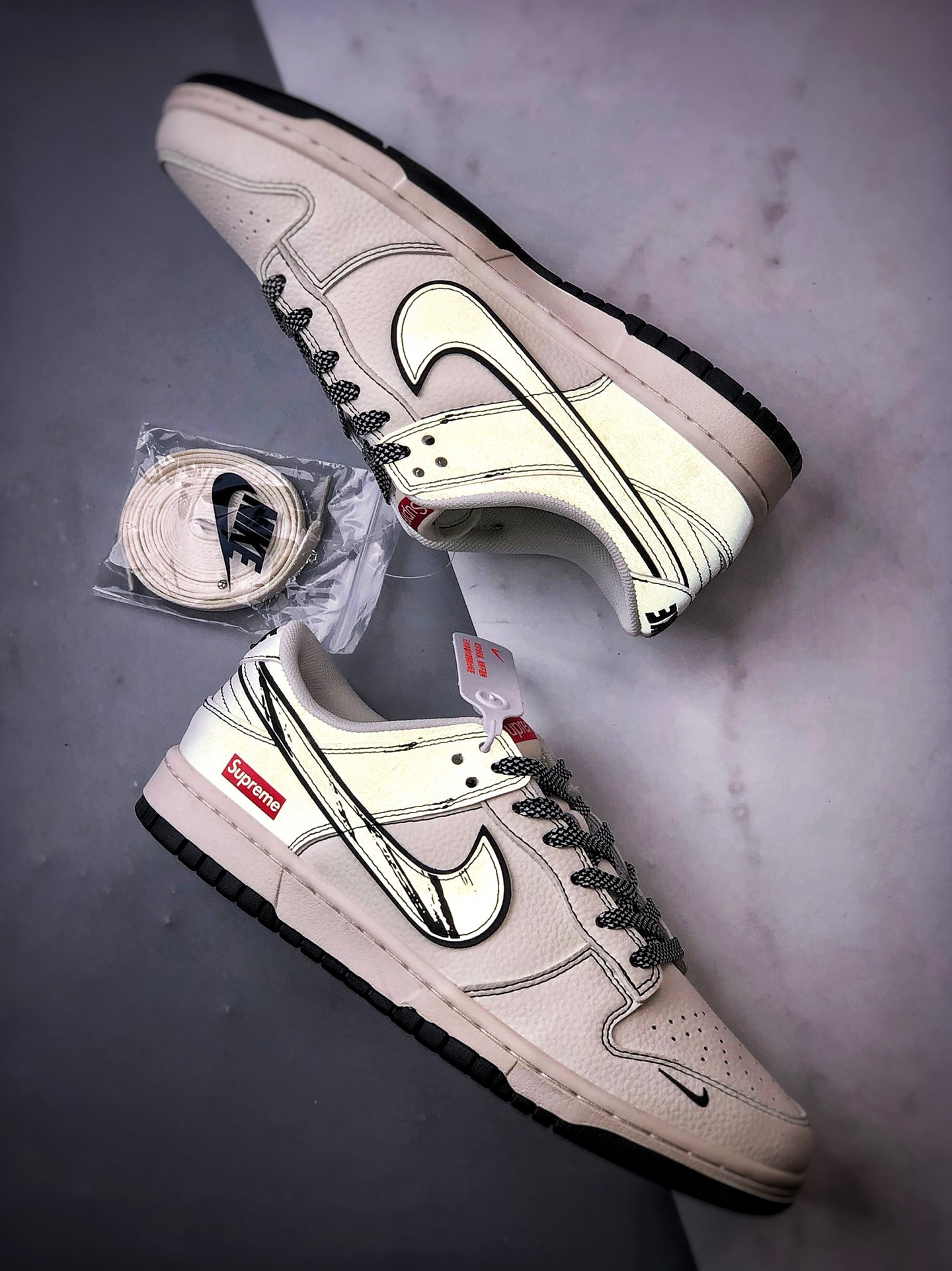 290 NK Dunk Low Retro ”DIY高端定制” Sup米白黑反光 低帮休闲运动板鞋   JJ2508-560