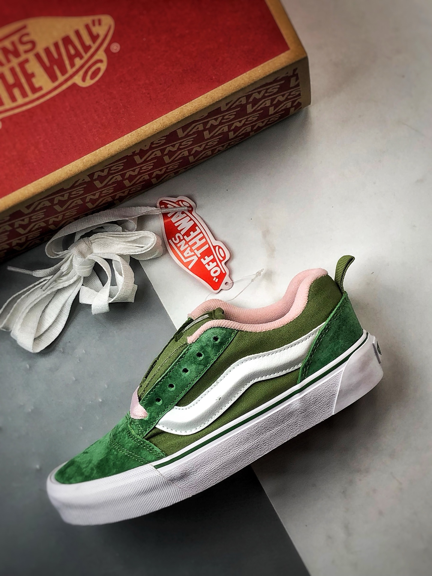 140 Vans Knu Skool 绿粉 万斯官方 低帮复古休闲硫化面包鞋