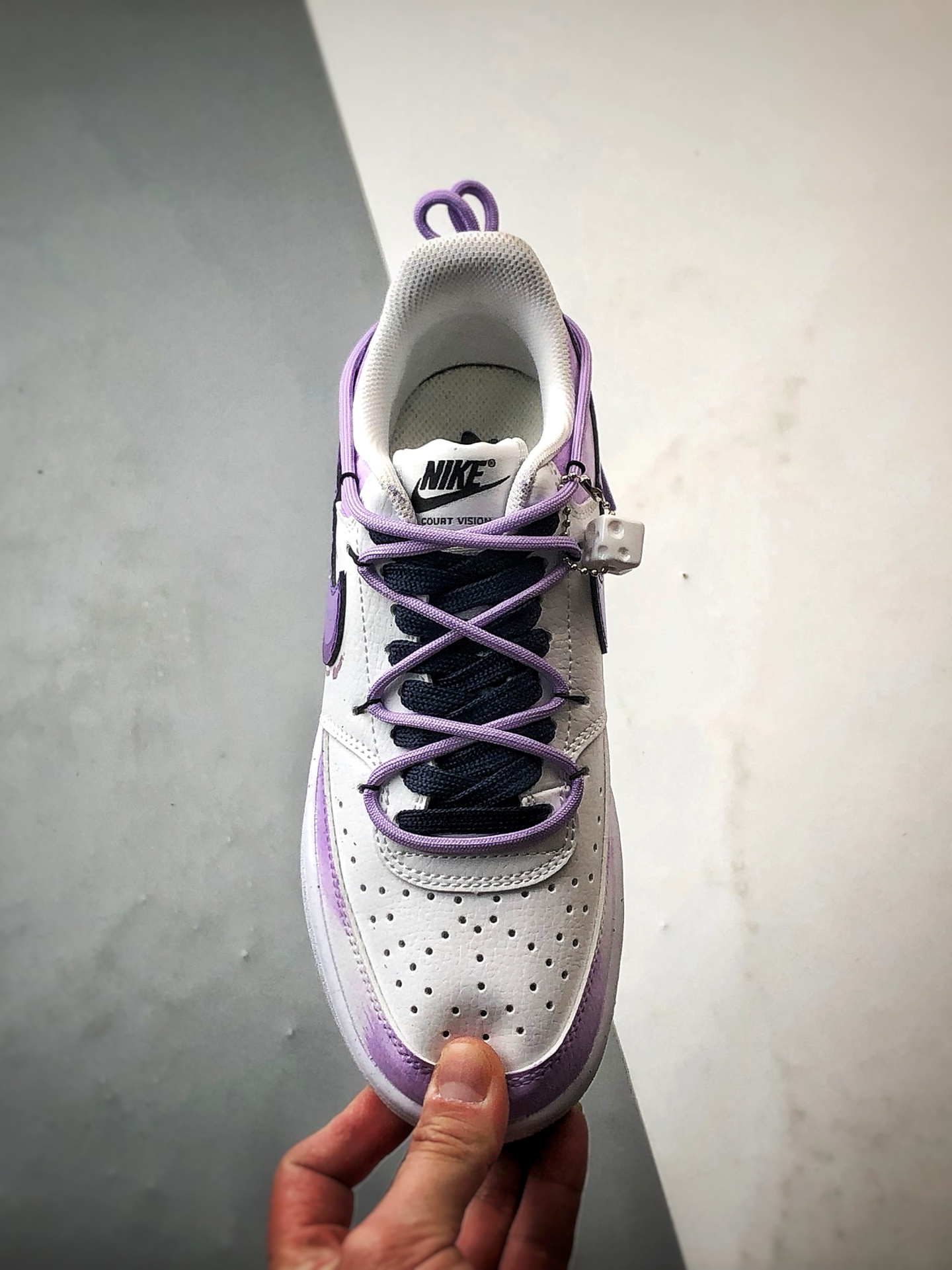 280 【定制球鞋】NK Court Vision 1 Low  ”坠落银河” 白紫渐变 手绘泼墨涂鸦定制板鞋  DH2987-066