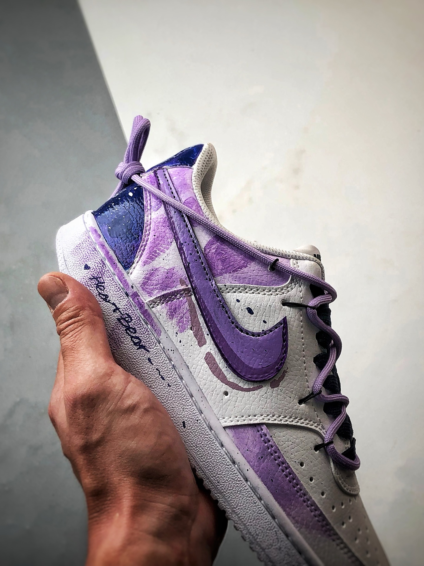 280 【定制球鞋】NK Court Vision 1 Low  ”坠落银河” 白紫渐变 手绘泼墨涂鸦定制板鞋  DH2987-066