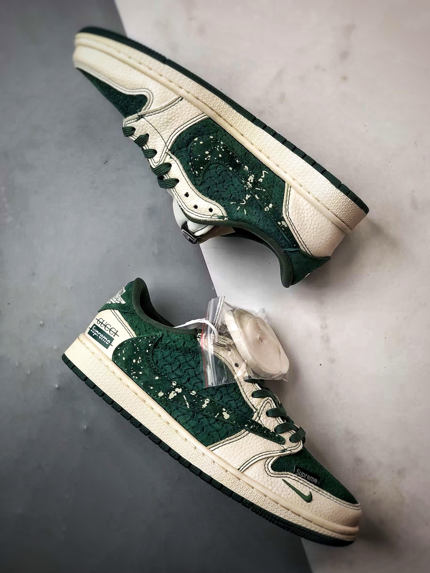 Air Jordan 1 Low ”高端定制” 古驰深绿雪花倒钩 XS2024-008