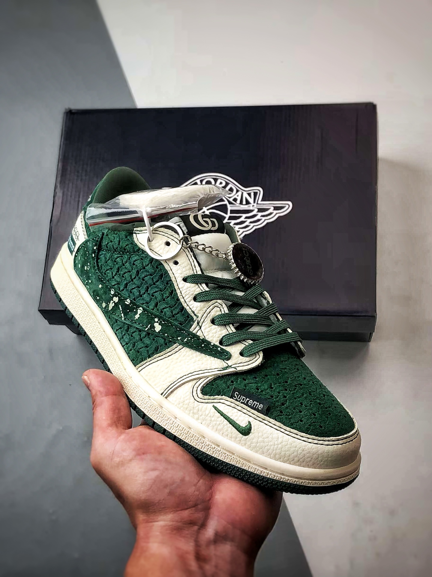 Air Jordan 1 Low ”高端定制” 古驰深绿雪花倒钩 XS2024-008