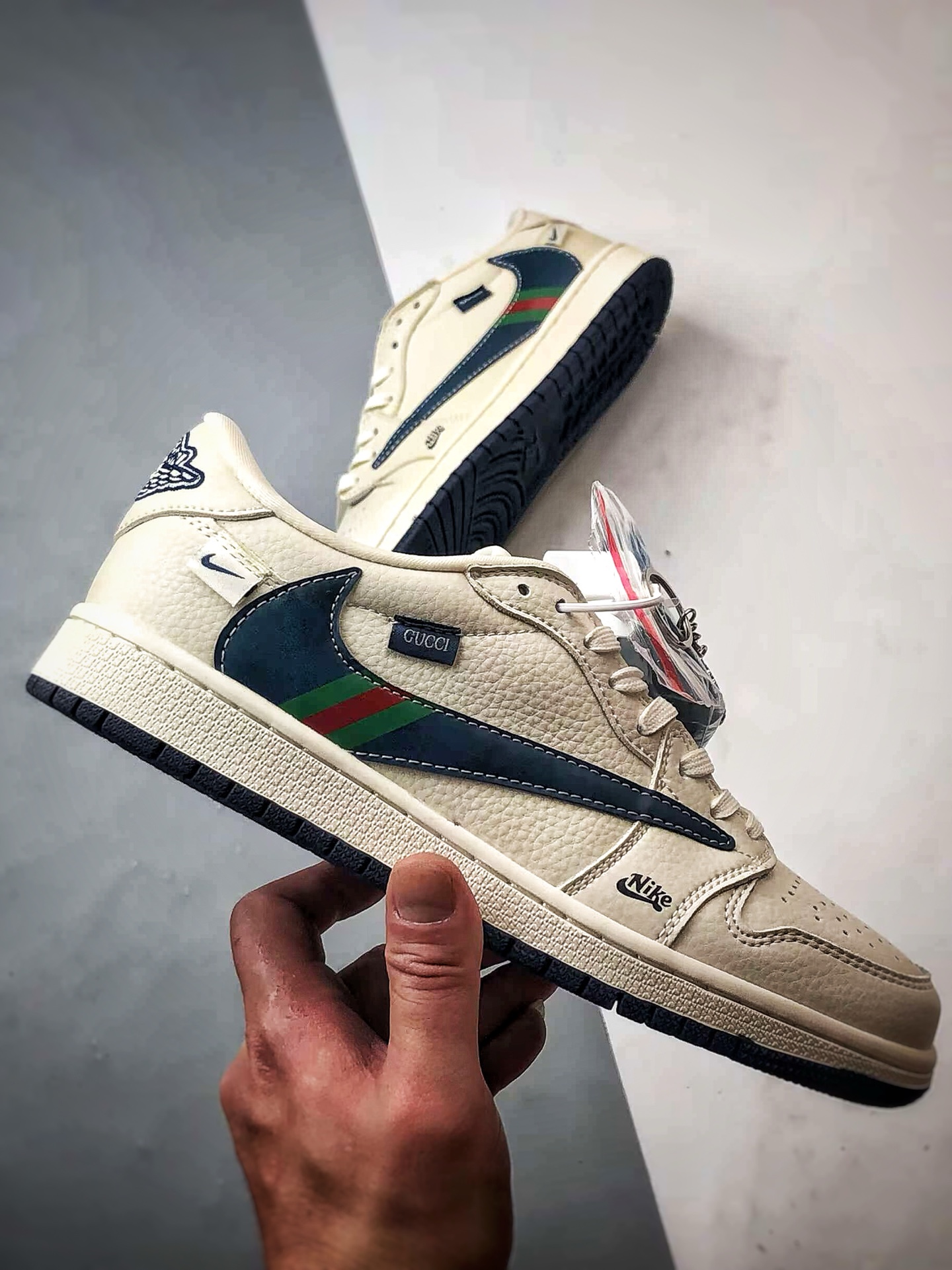 270 Air Jordan 1 Low ”高端定制” 古驰米白蓝彩条倒钩 XS2024-027