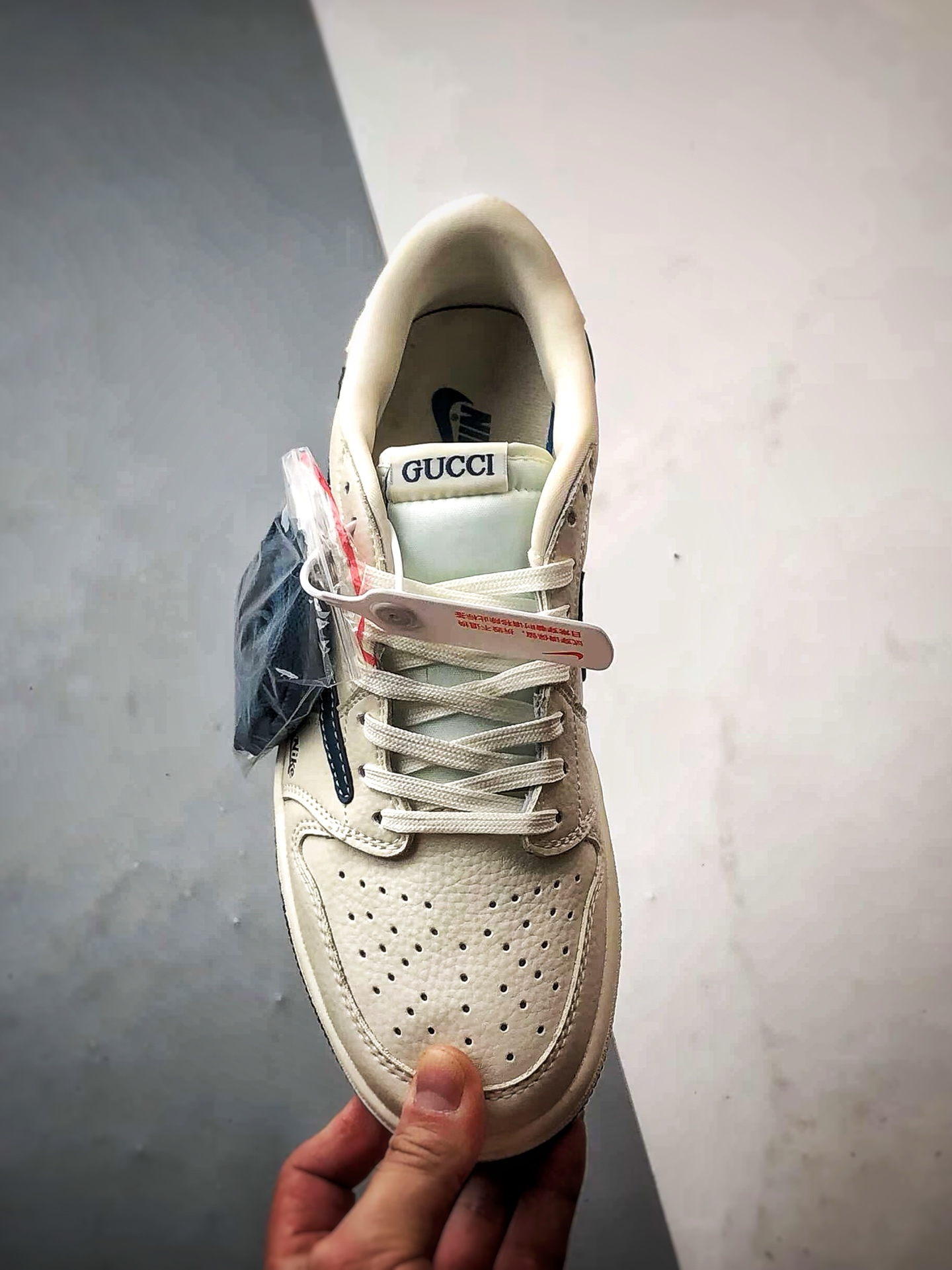 270 Air Jordan 1 Low ”高端定制” 古驰米白蓝彩条倒钩 XS2024-027