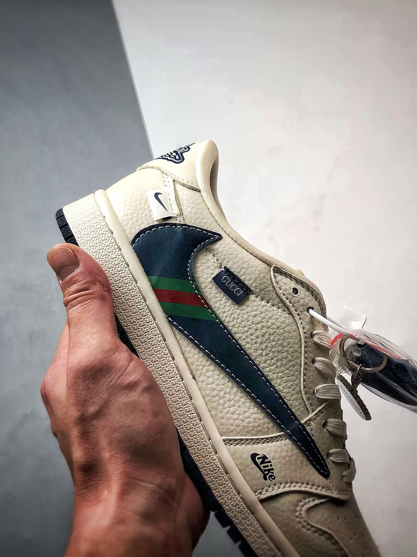 270 Air Jordan 1 Low ”高端定制” 古驰米白蓝彩条倒钩 XS2024-027
