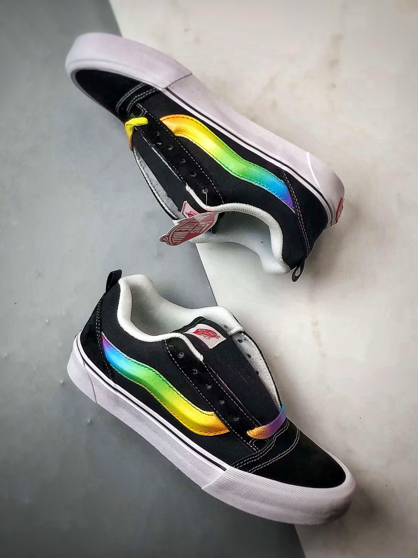 Vans Knu Skool 黑彩虹 官方新款 复古休闲胖胖面包鞋