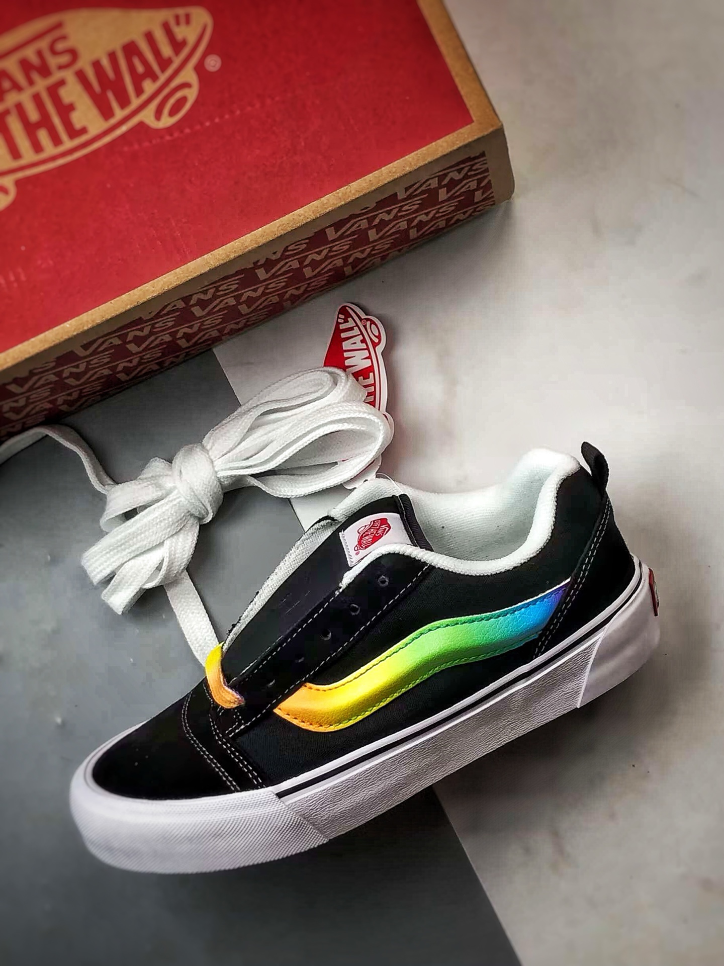 Vans Knu Skool 黑彩虹 官方新款 复古休闲胖胖面包鞋