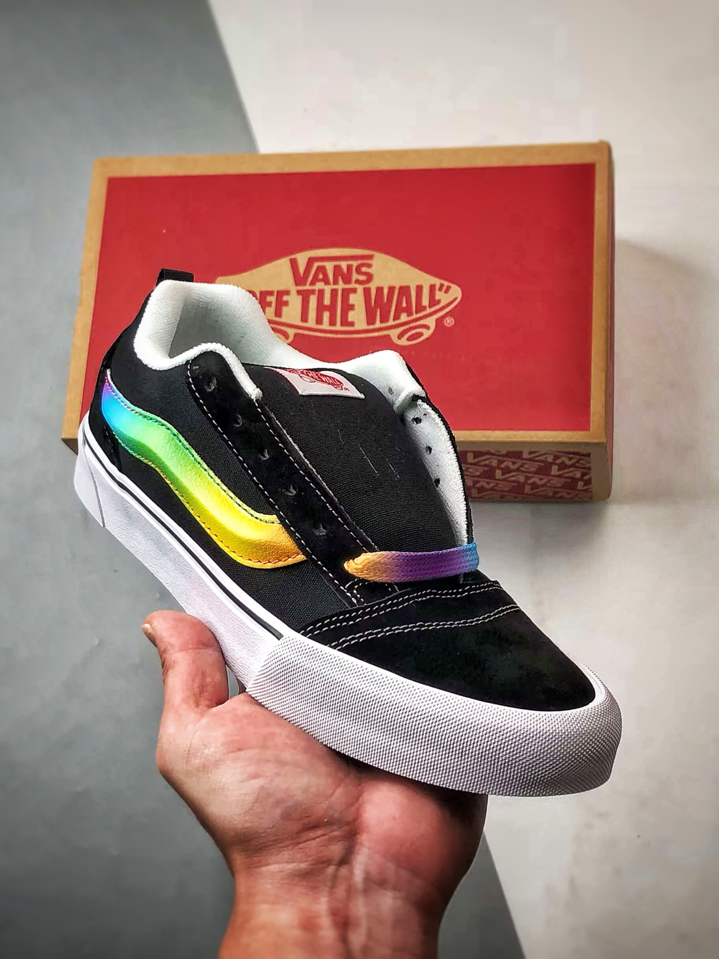 Vans Knu Skool 黑彩虹 官方新款 复古休闲胖胖面包鞋