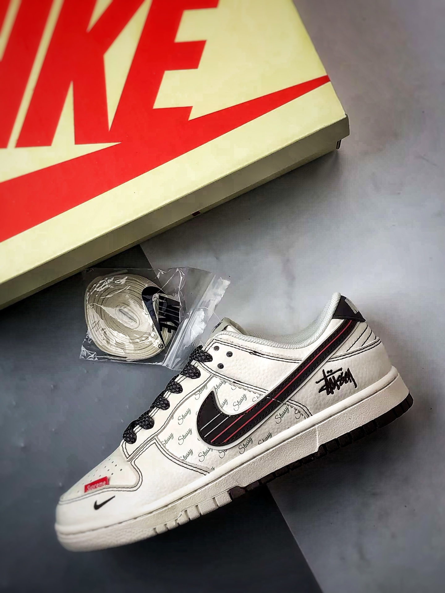 NK Dunk Low Retro ”DIY高端定制” 斯图西米白深棕 低帮休闲运动板鞋 XS6089-536