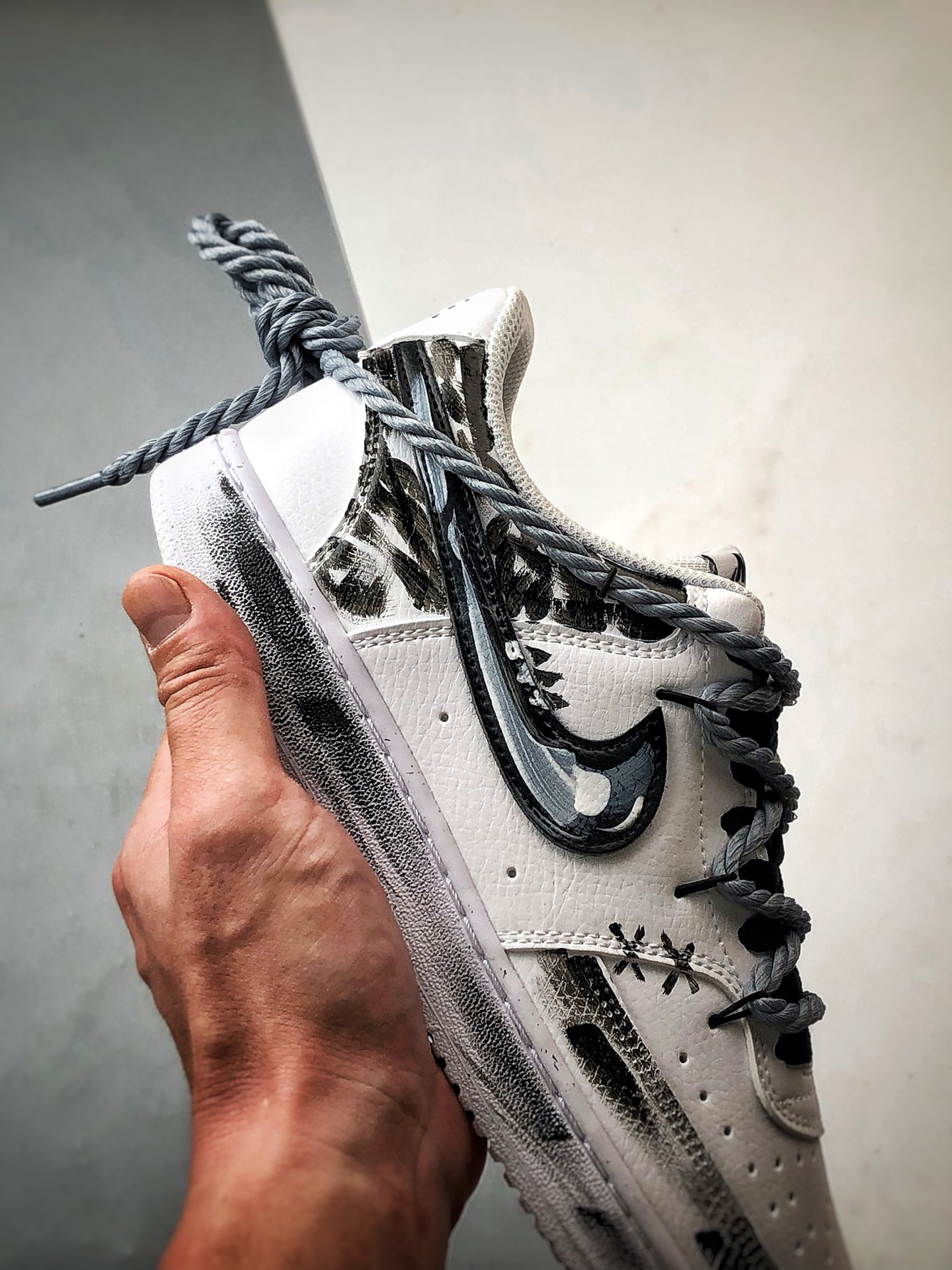 280 定制球鞋NK Court Vision 1 Low ”暗黑天使” 黑白 手绘泼墨涂鸦定制板鞋 DH2987-211