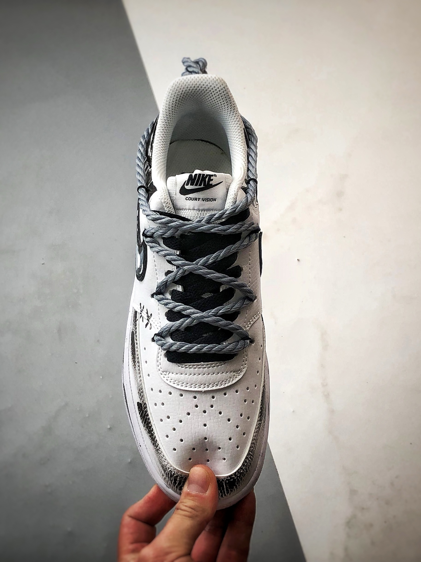 280 定制球鞋NK Court Vision 1 Low ”暗黑天使” 黑白 手绘泼墨涂鸦定制板鞋 DH2987-211