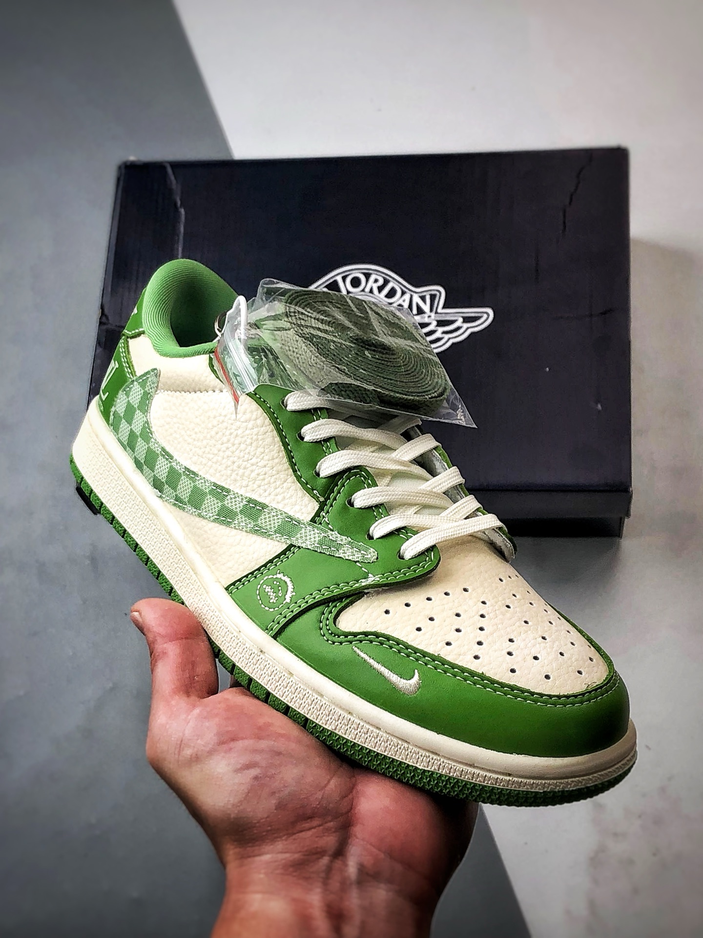 290 Air Jordan 1 Low ”高端定制” LV白绿格子倒钩 XS2024-058