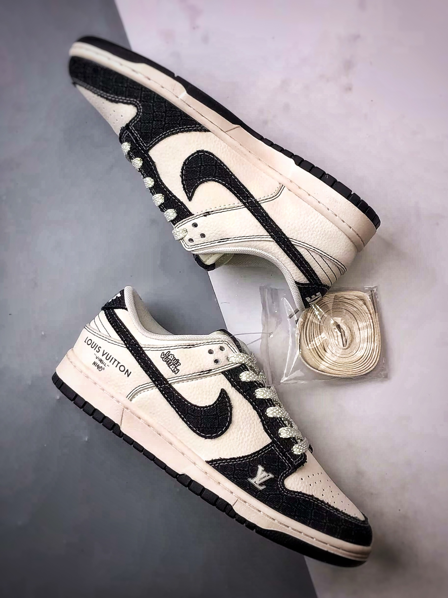 290 NK Dunk Low Retro ”DIY高端定制” LV牛仔米白黑 低帮休闲运动板鞋 FC1688-223