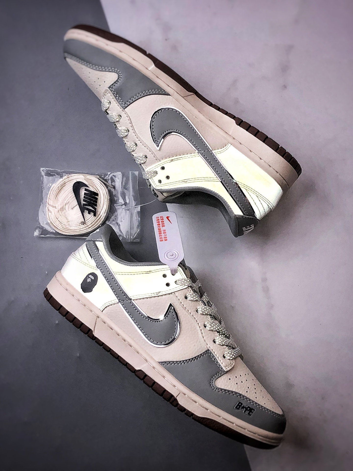 NK Dunk Low Retro ”DIY高端定制” Bape米白灰 低帮休闲运动板鞋 JJ2508-558