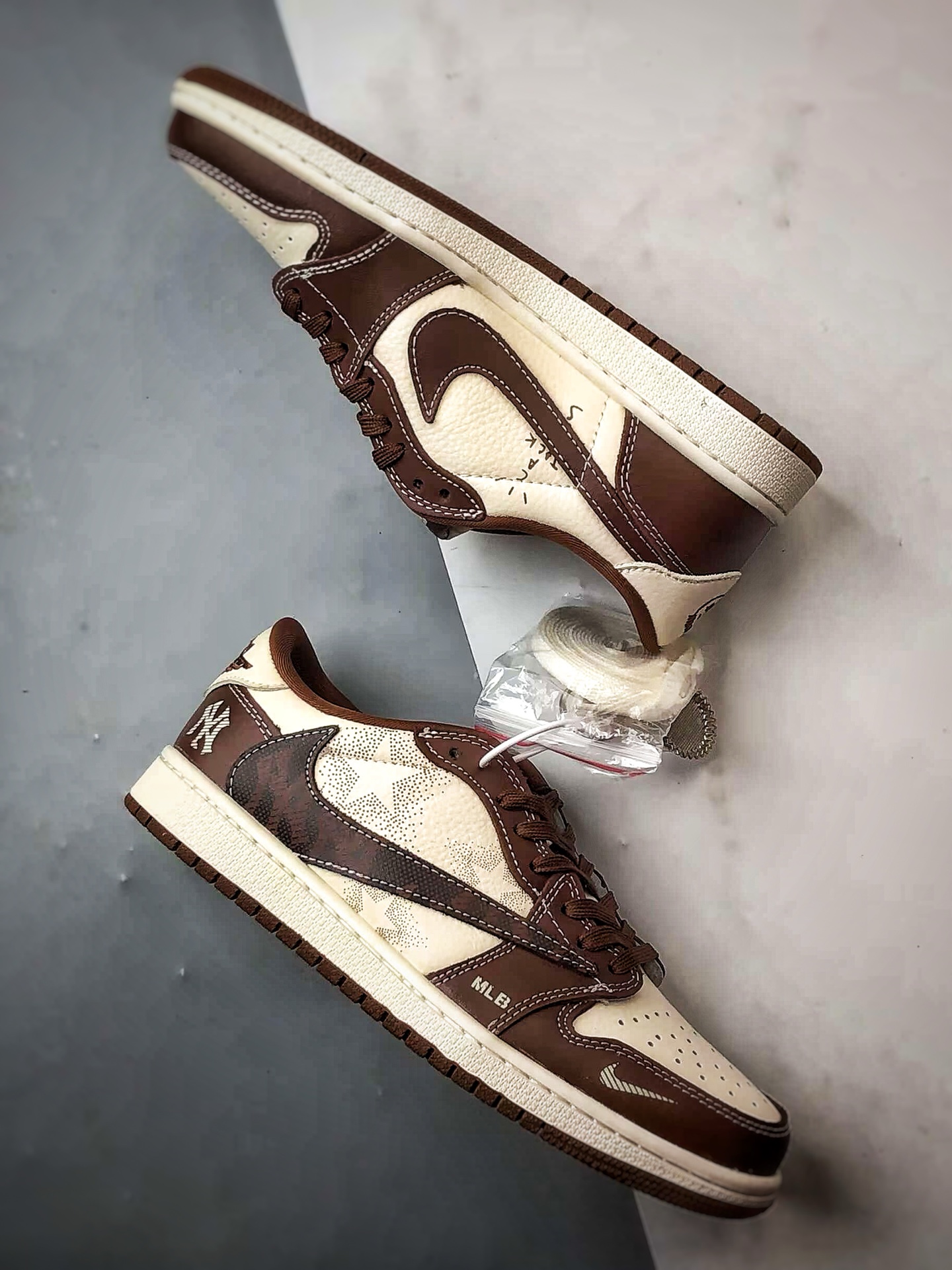 Air Jordan 1 Low ”高端定制” MLB米白棕倒钩 XS2024-014