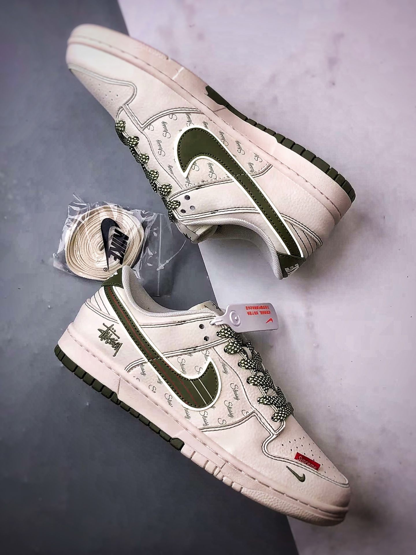 NK Dunk Low Retro ”DIY高端定制” 斯图西米白绿 低帮休闲运动板鞋 XS6089-533