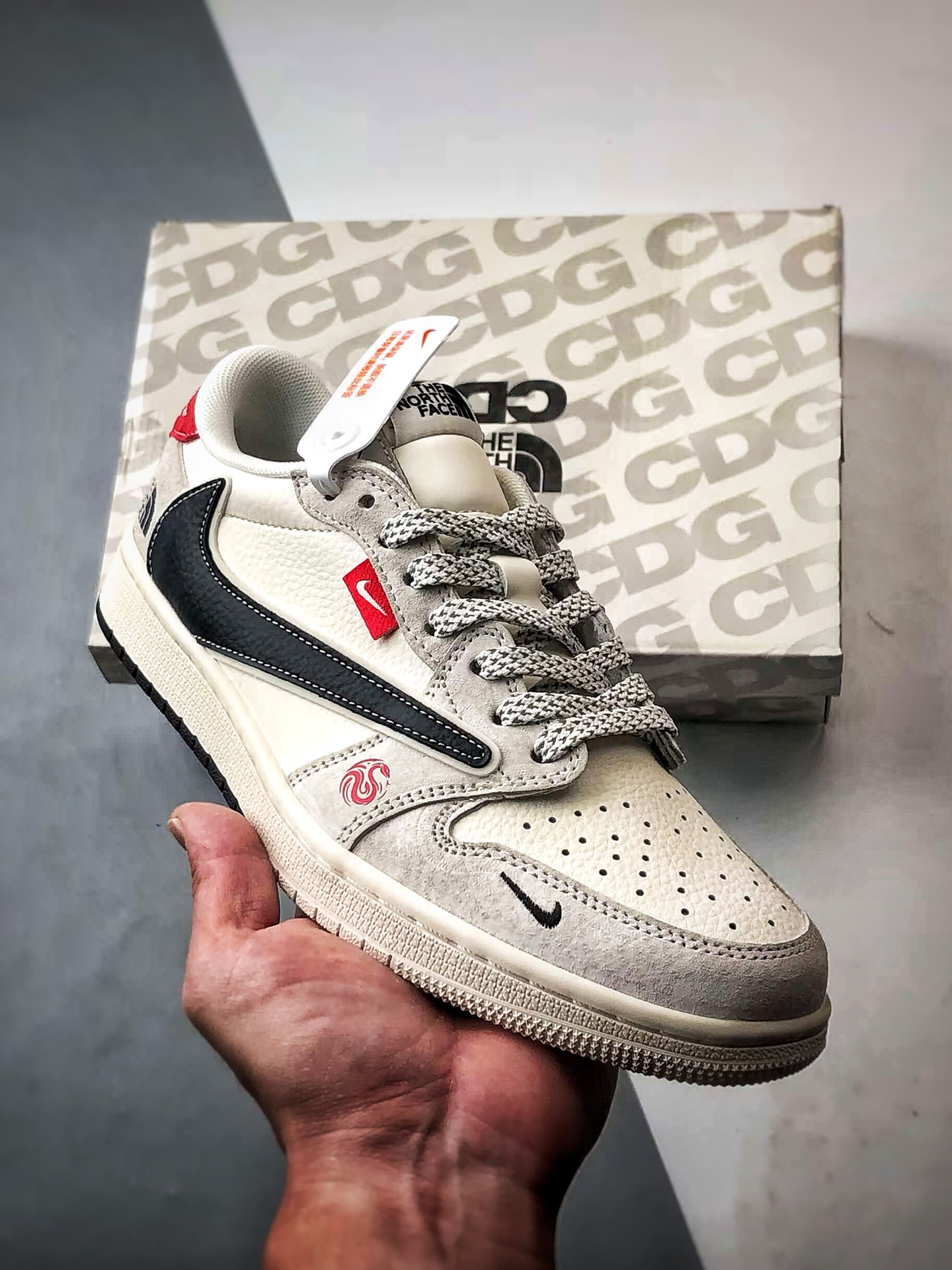 Air Jordan 1 Low ”高端定制” 北面米灰黑倒钩 YX5066-308