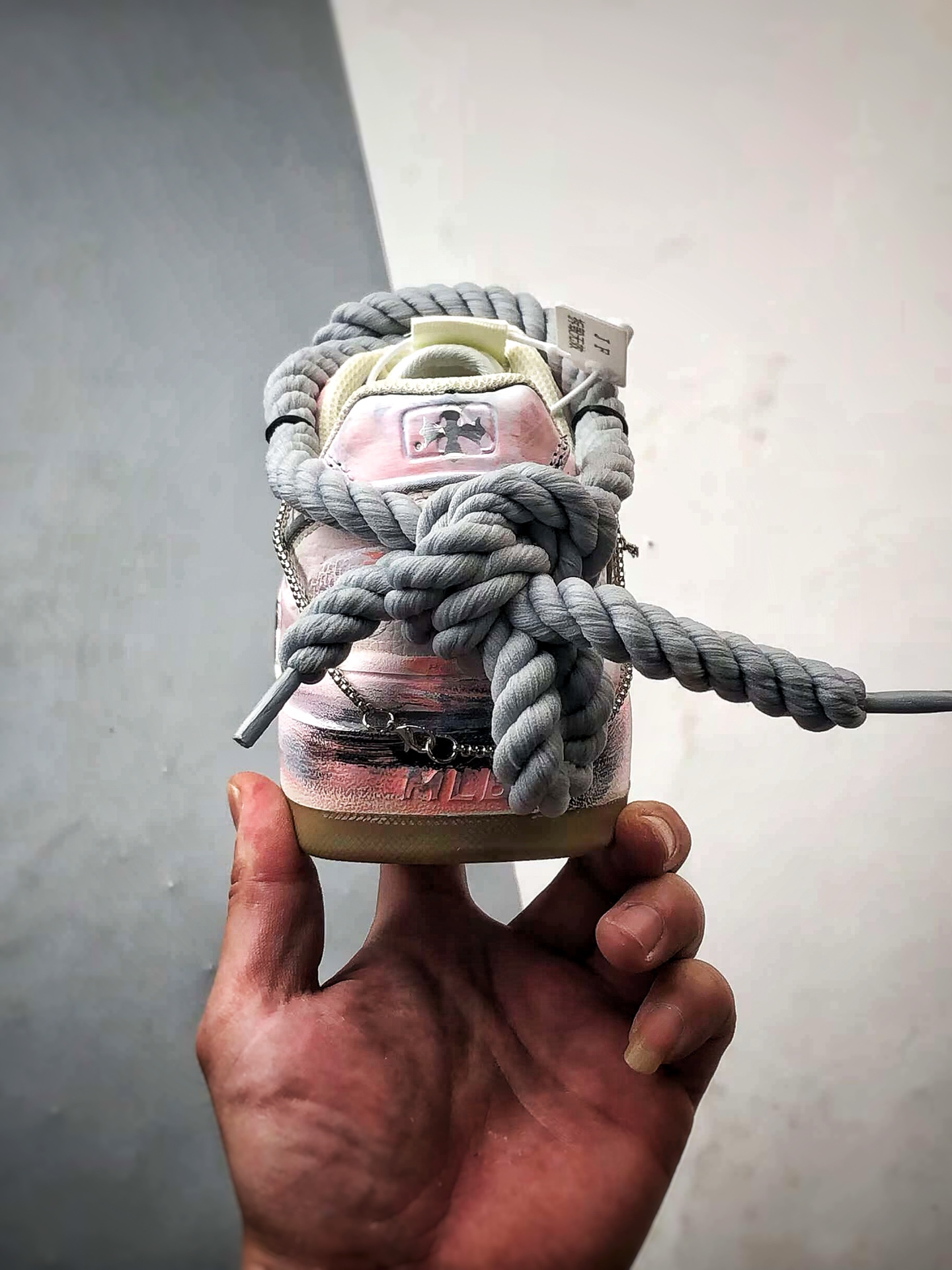 定制球鞋MLB Chunky Liner Pu ”灰粉枯朵” 哥特风涂鸦做旧 防滑减震耐磨低帮板鞋 3ASXCA52N