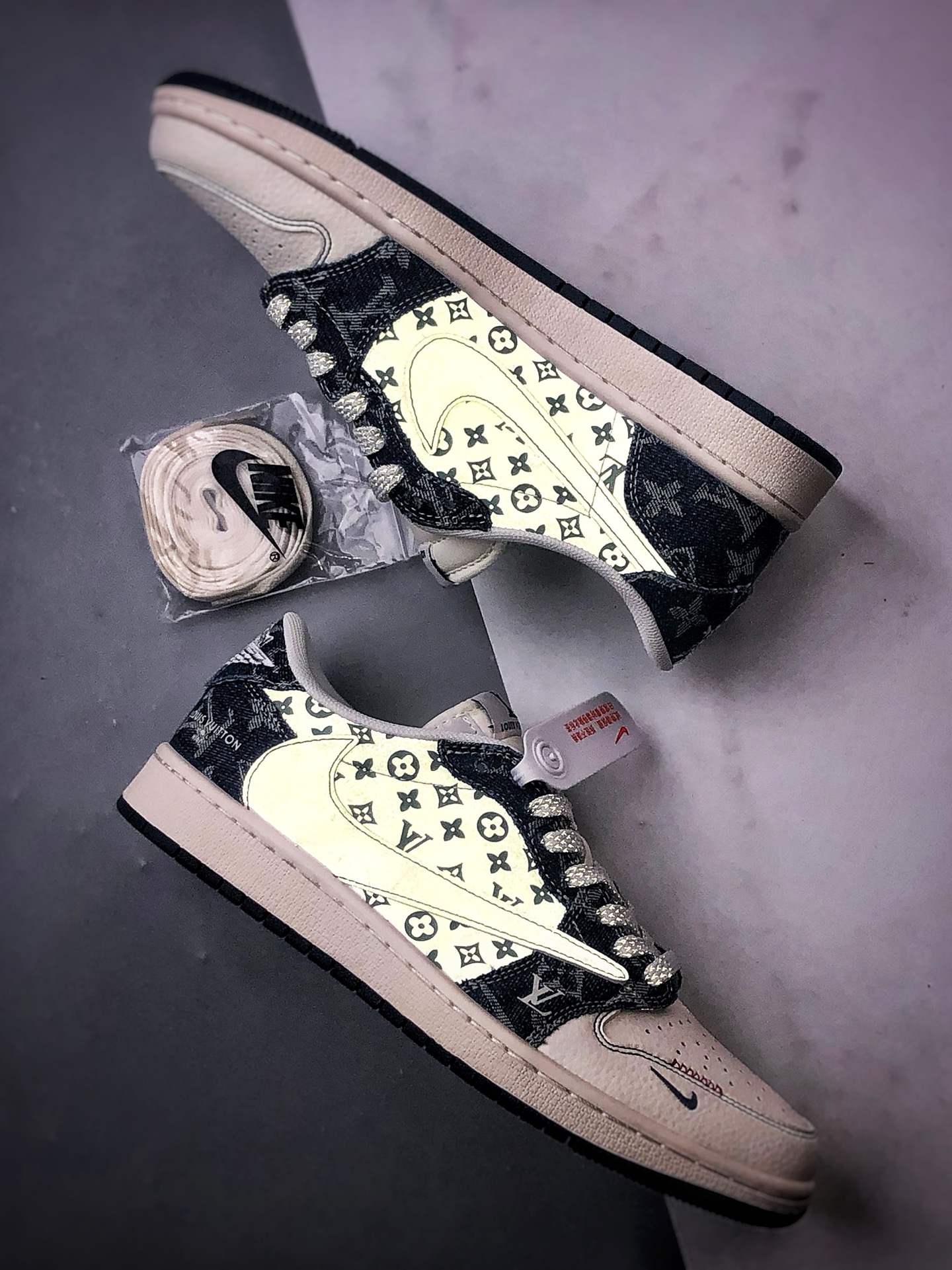 Air Jordan 1 Low OG ”高端定制” LV牛仔反光白蓝倒钩 YX5066-326