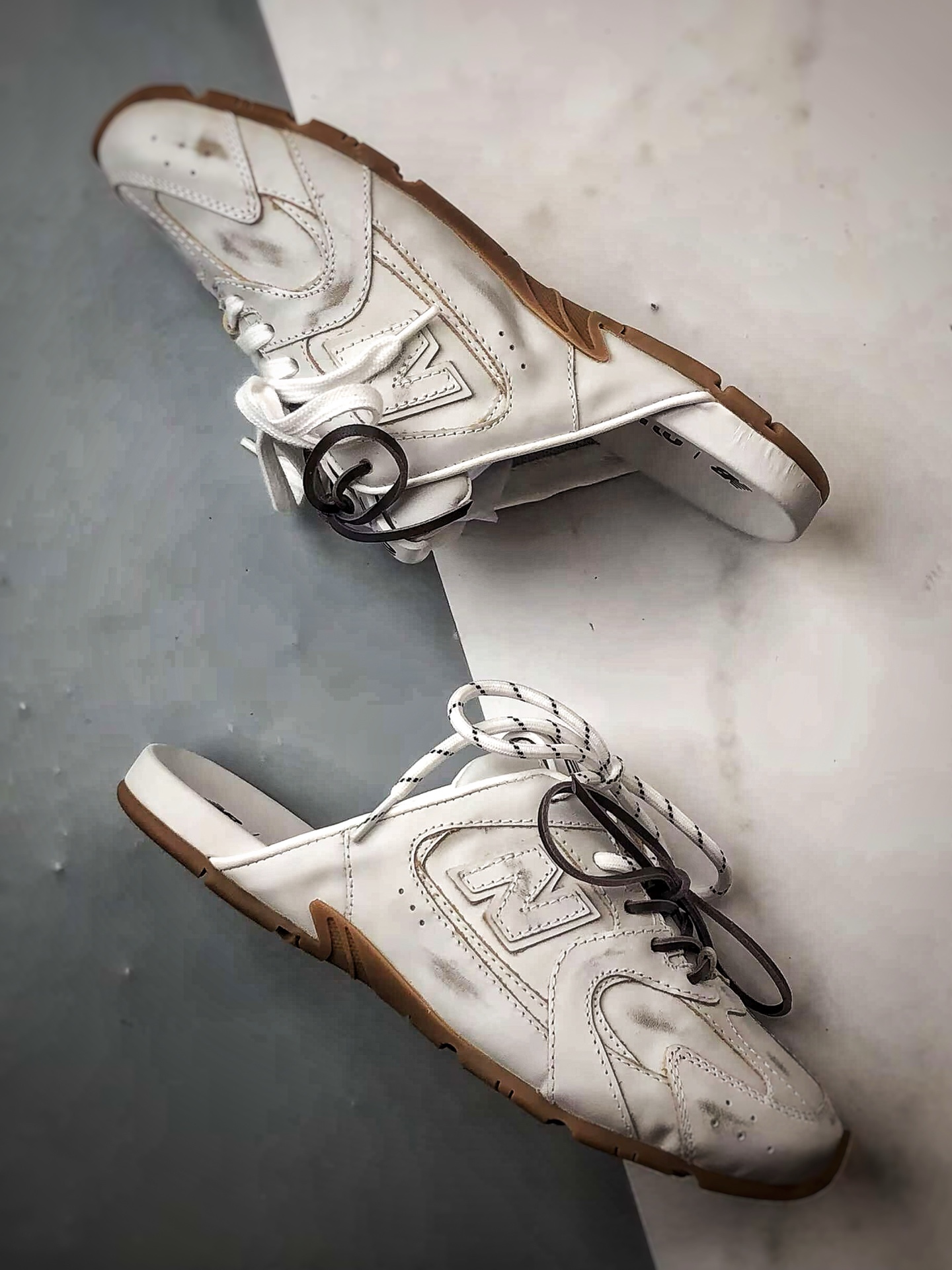 Miu Miu缪缪 x New Balance NB530 白棕做旧 春夏新款 圆头平底包头半拖拖鞋