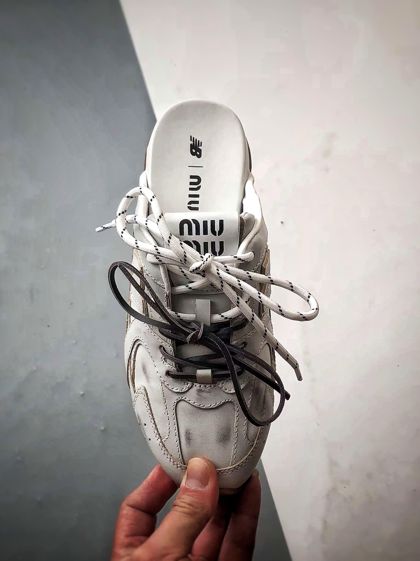 Miu Miu缪缪 x New Balance NB530 白棕做旧 春夏新款 圆头平底包头半拖拖鞋