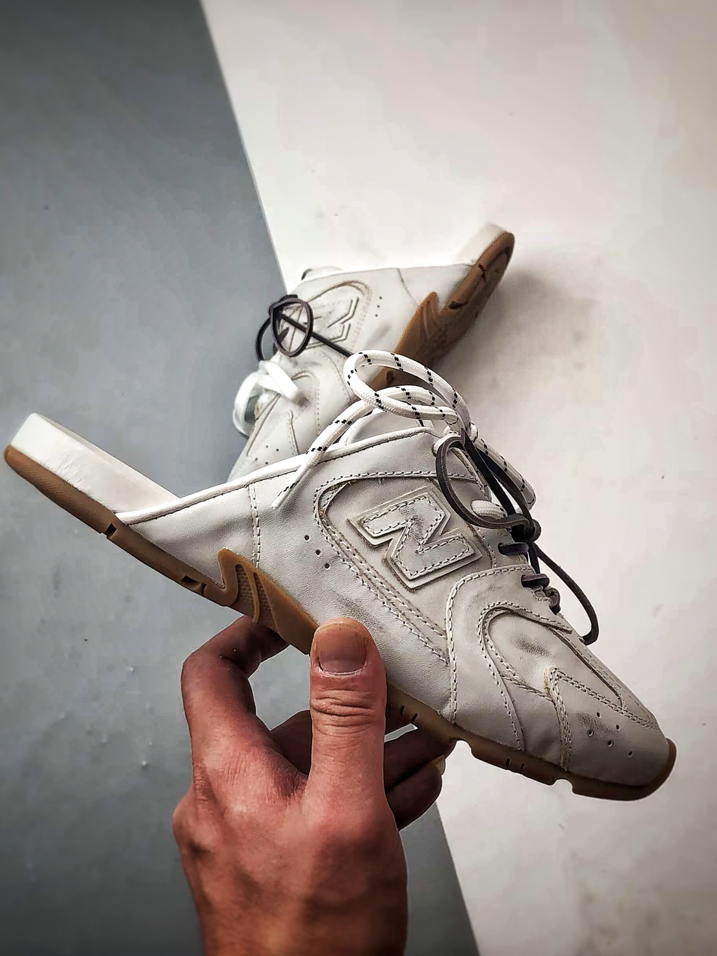 Miu Miu缪缪 x New Balance NB530 白棕做旧 春夏新款 圆头平底包头半拖拖鞋