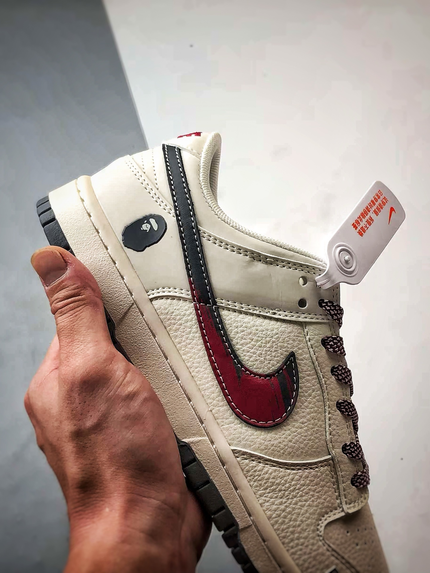 290 NK Dunk Low Retro ”DIY高端定制” Bape米白灰红钩 低帮休闲运动板鞋 JJ2508-561