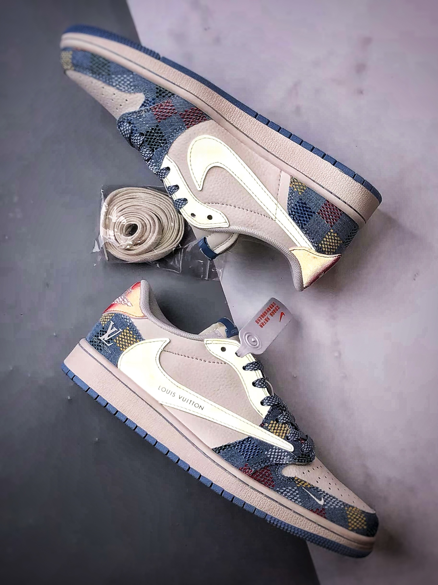 Air Jordan 1 Low OG ”高端定制” LV牛仔拼接白蓝倒钩 FC1688-232