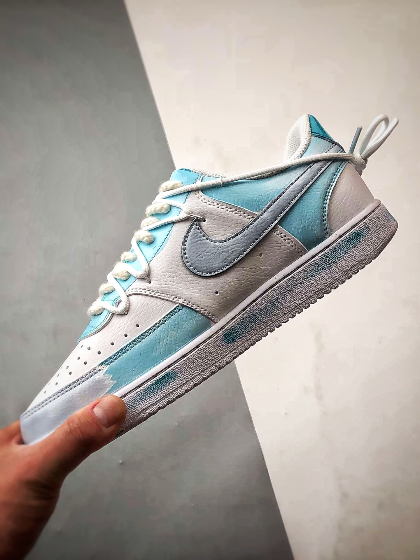 280 【定制球鞋】NK Court Vision 1 Low ”梦熠星河” 白蓝灰 手绘泼墨涂鸦定制板鞋 DH2987-218