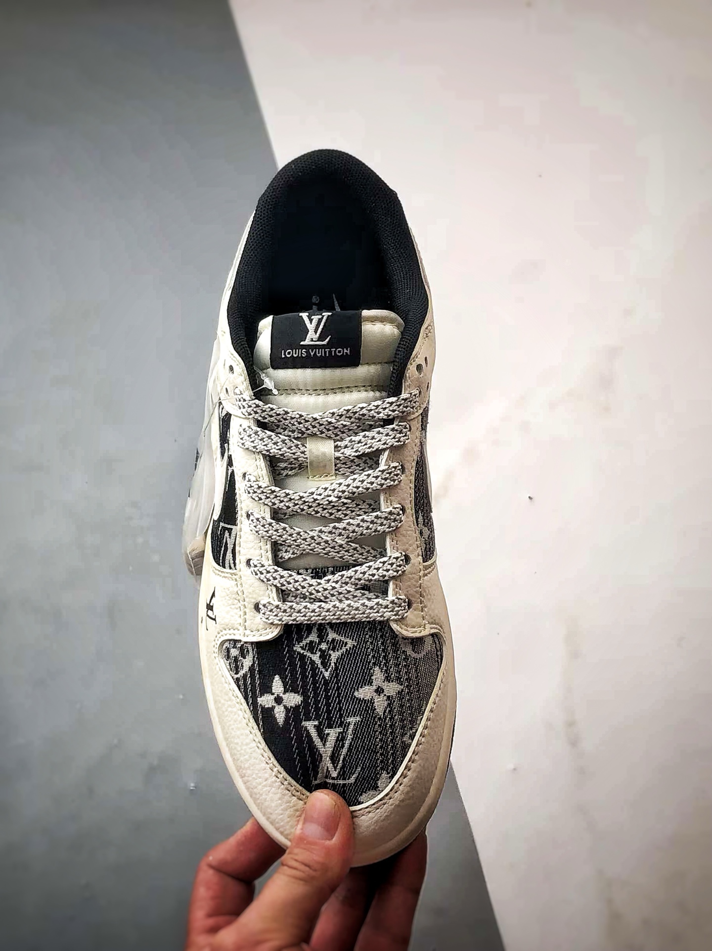 290 NK Dunk Low Retro ”DIY高端定制” LV米黑灰老花帆布拼接 低帮休闲运动板鞋 FC1688-229