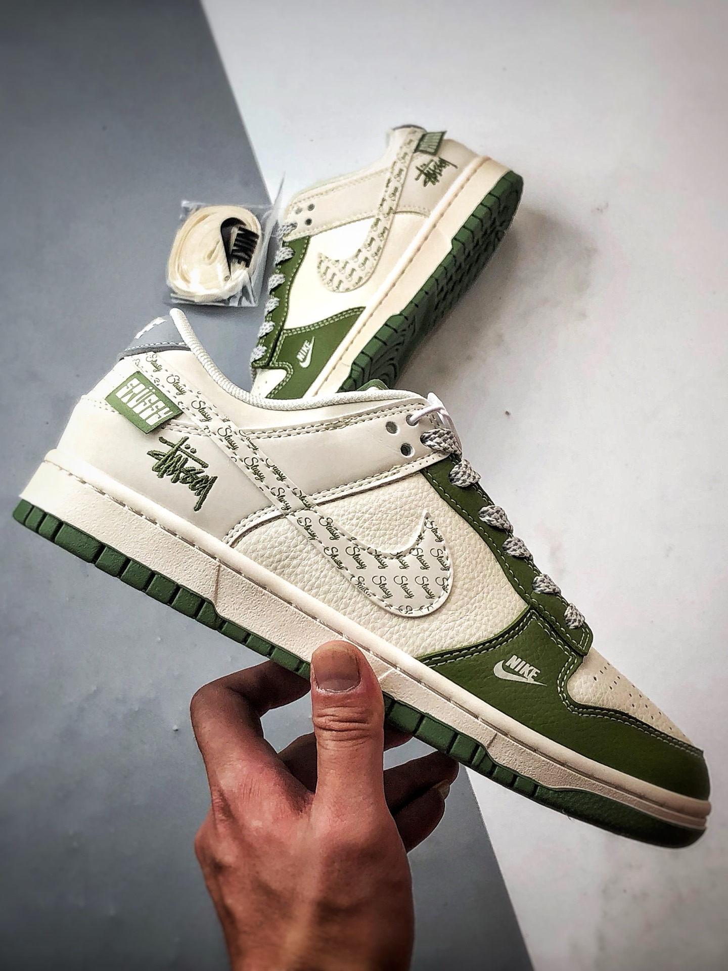 290 NK Dunk Low Retro ”DIY高端定制” 斯图西反光米白绿涂鸦钩 低帮休闲运动板鞋 XS6089-592