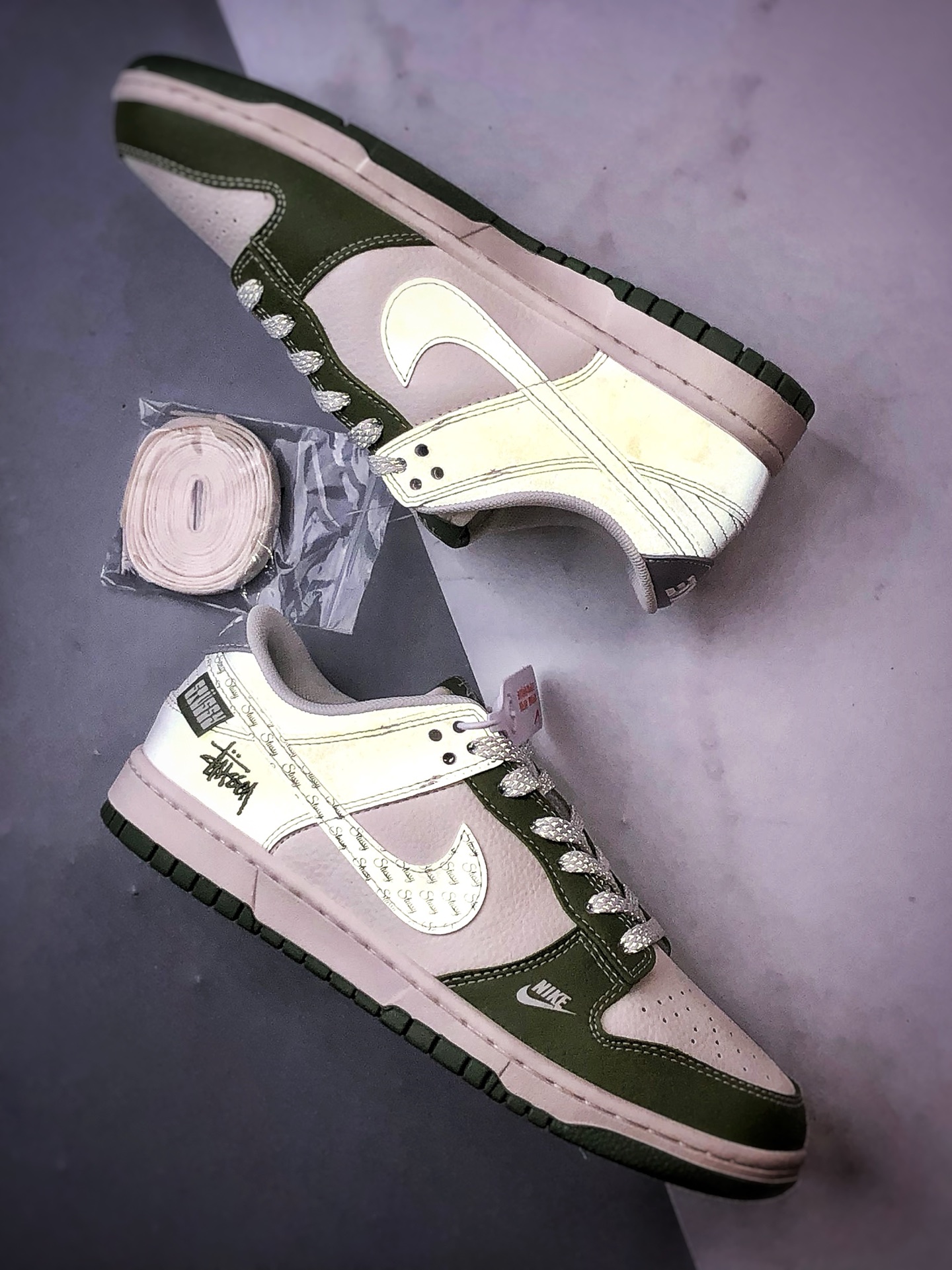 290 NK Dunk Low Retro ”DIY高端定制” 斯图西反光米白绿涂鸦钩 低帮休闲运动板鞋 XS6089-592