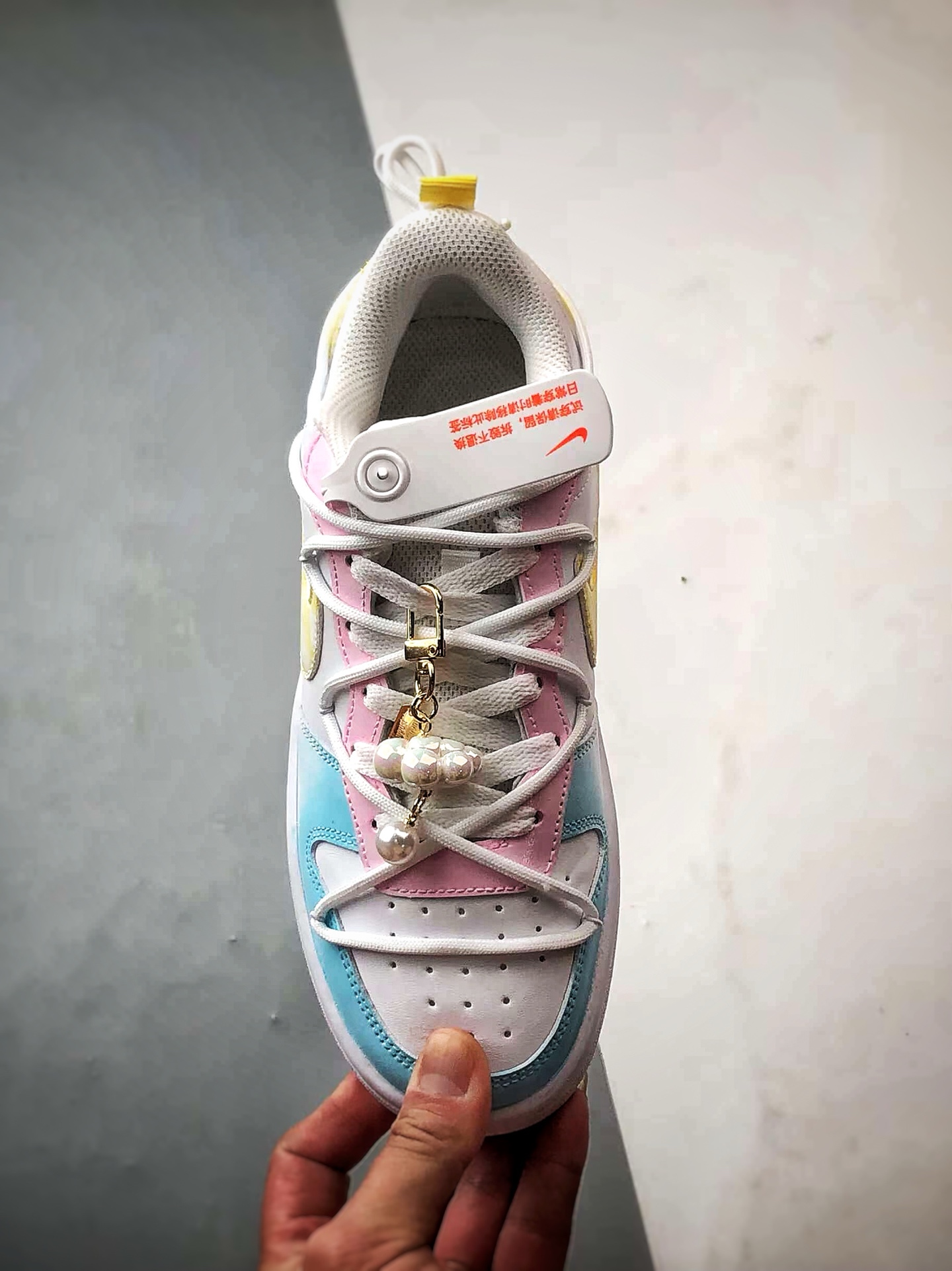 【定制球鞋】NK Court Vision 1 Low ”彩虹云朵” 黄粉蓝 手绘泼墨涂鸦定制板鞋 BQ5448-213