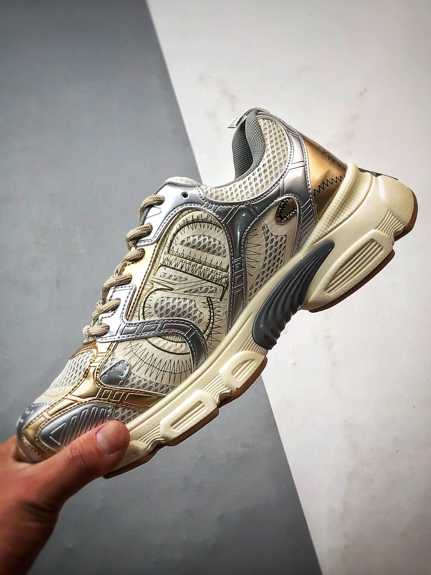 Dior/迪奥 Chrono系列 金色 25ss本季最新单品 圆头系带生活休闲运动鞋