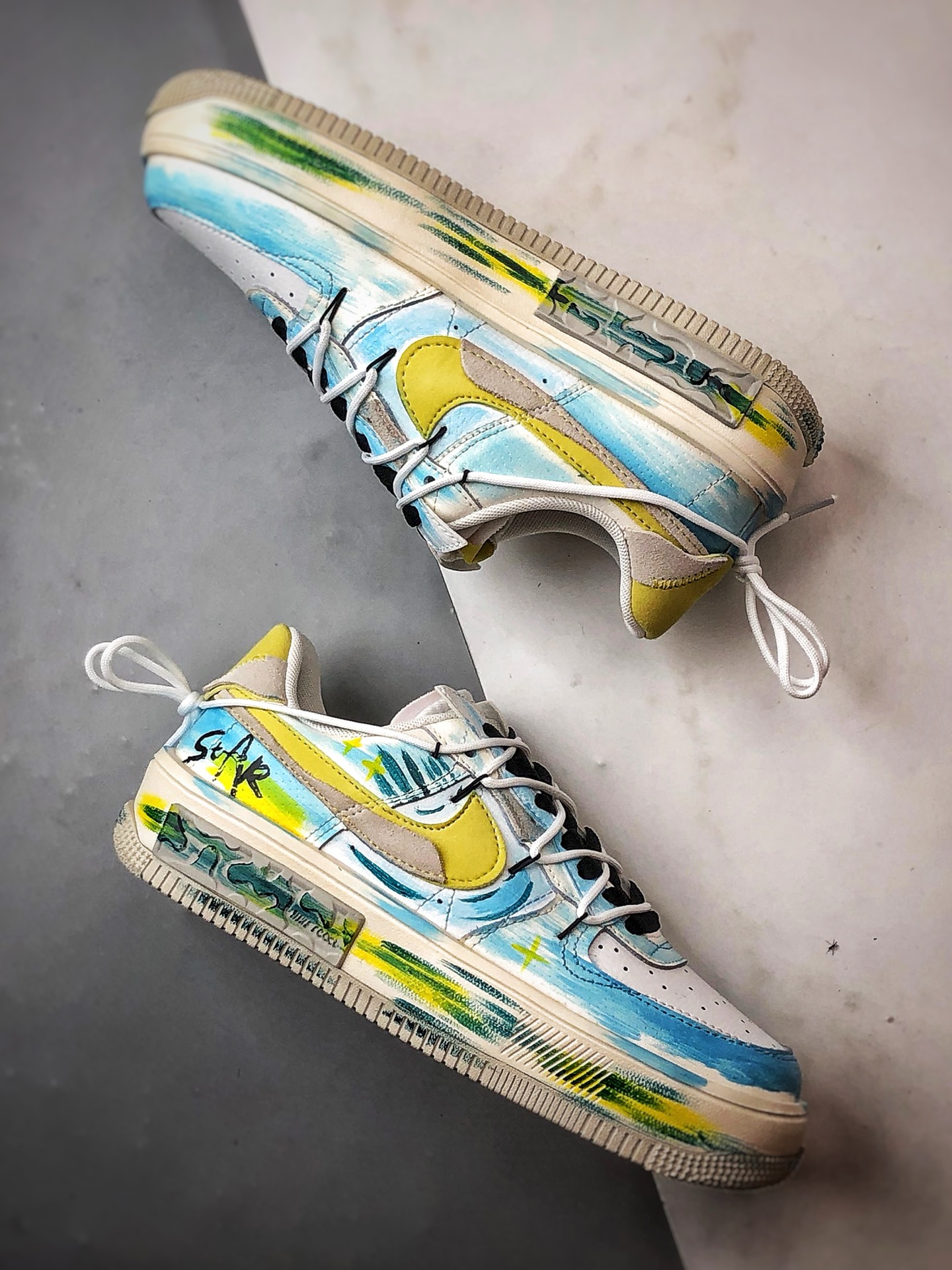 280 定制球鞋Air Force 1 Fontanka 手绘涂鸦 ”黄蓝星星” 空军一号定制板鞋 DV6984-011