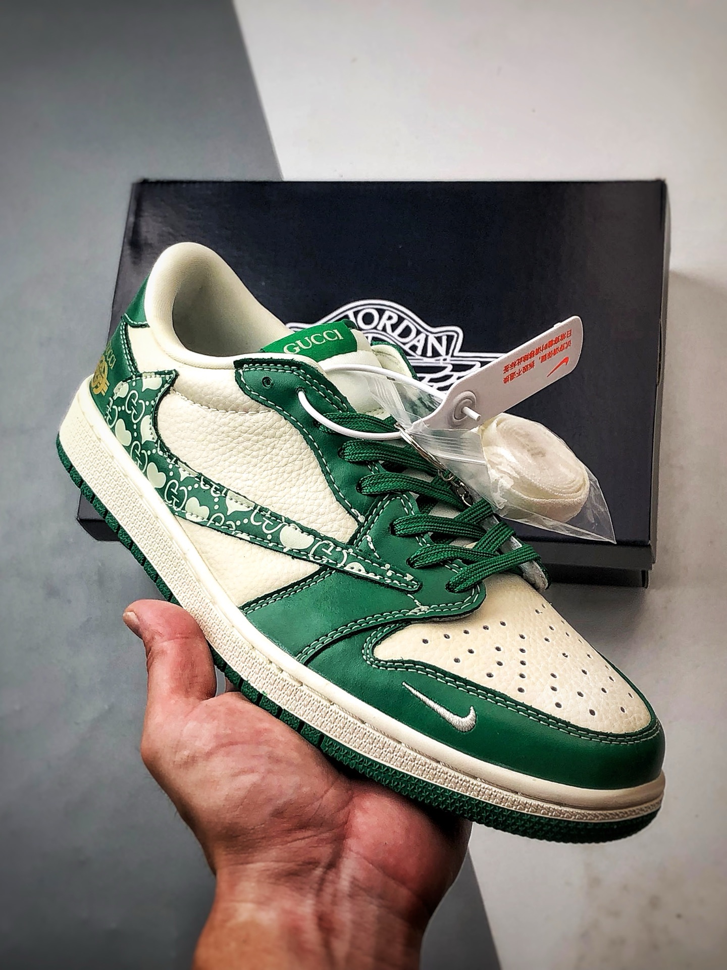 290 Air Jordan 1 Low OG ”高端定制” 古驰米白绿印花倒钩 LD2025-025