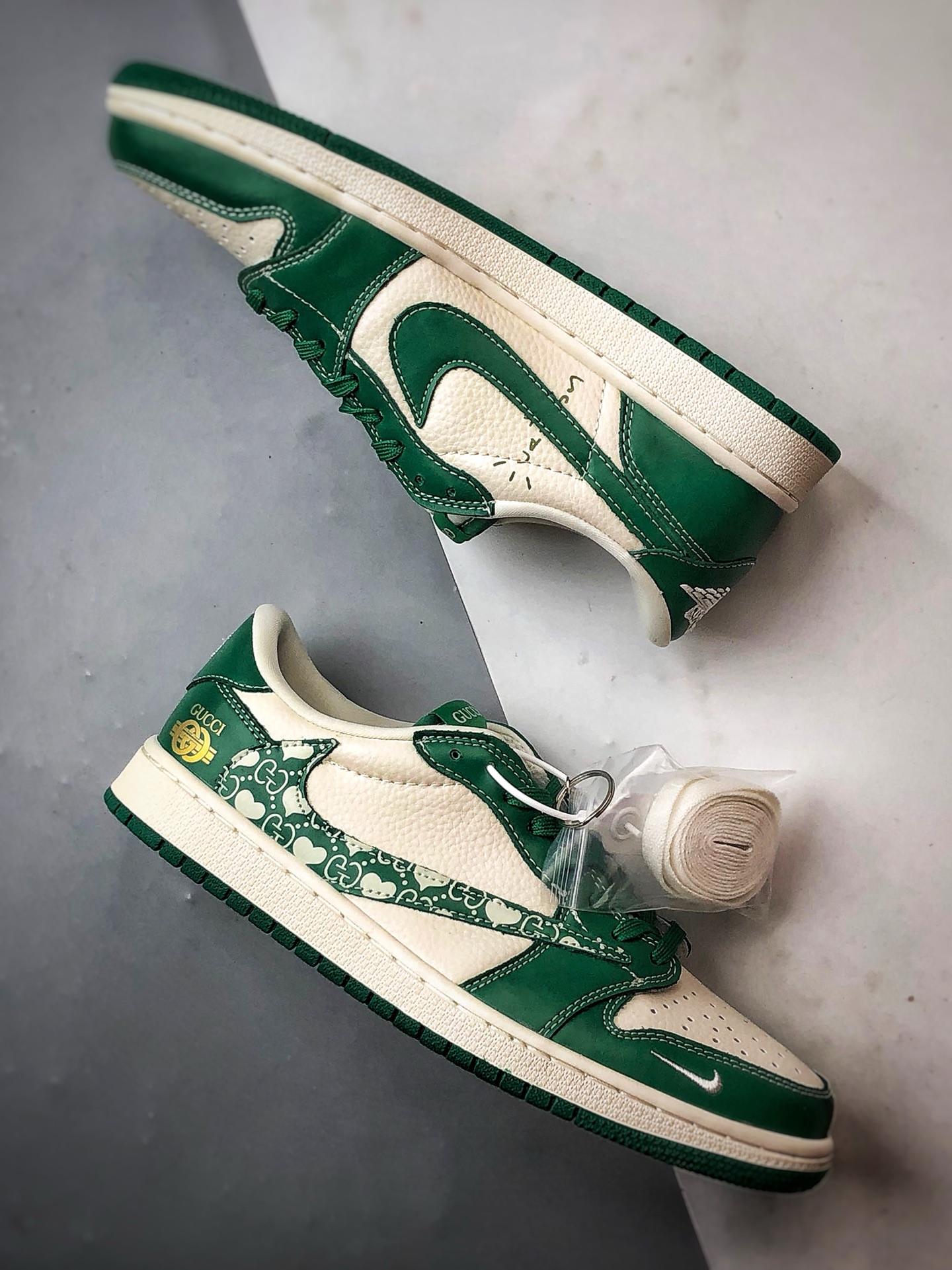 290 Air Jordan 1 Low OG ”高端定制” 古驰米白绿印花倒钩 LD2025-025
