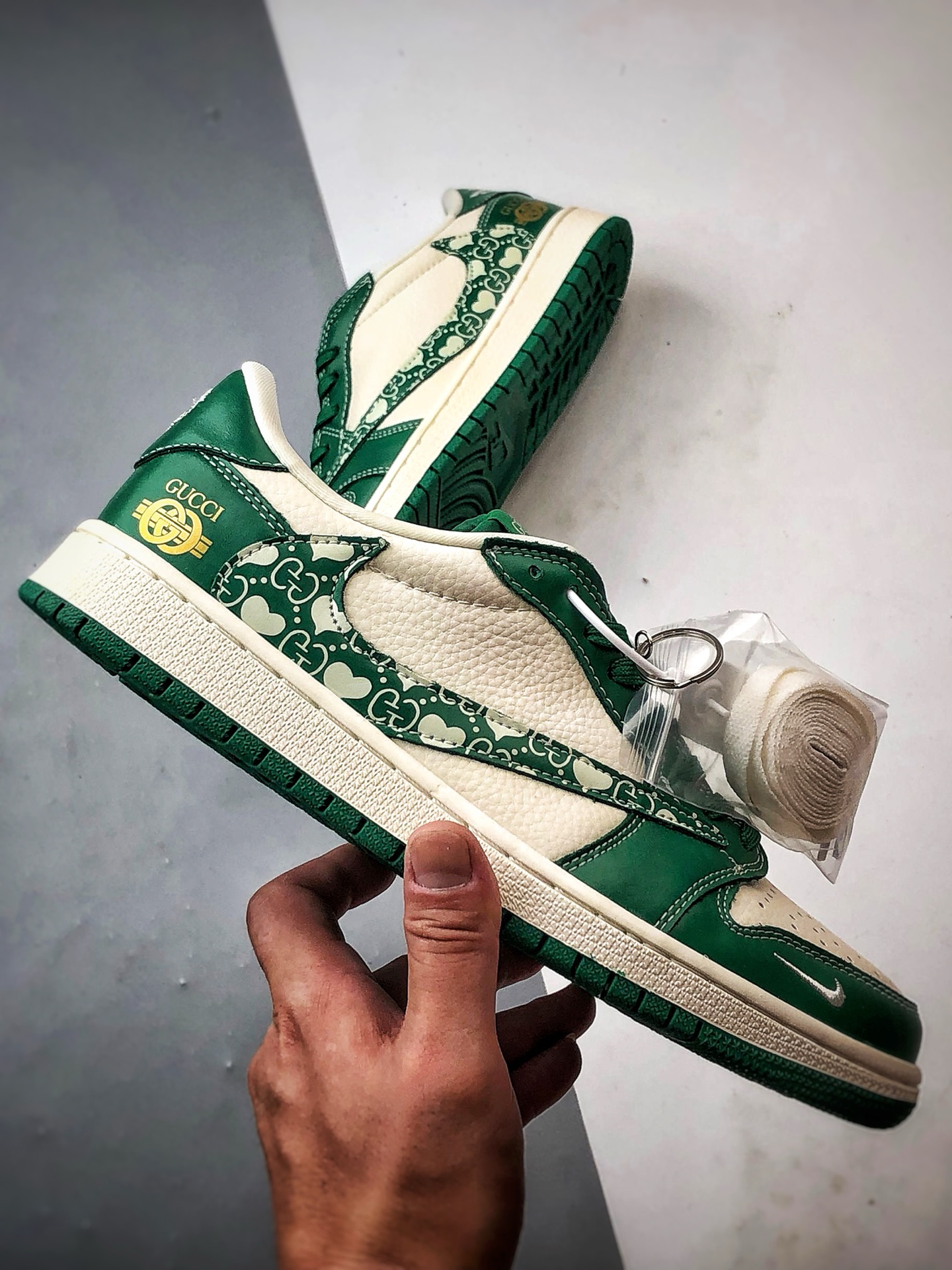 290 Air Jordan 1 Low OG ”高端定制” 古驰米白绿印花倒钩 LD2025-025