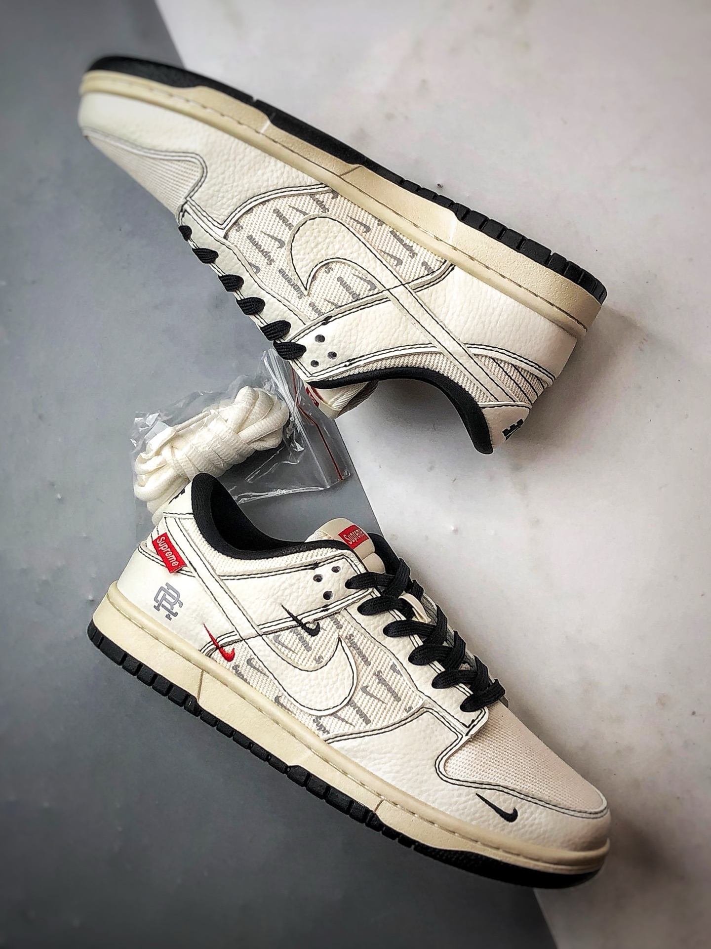 290 NK Dunk Low Retro ”DIY高端定制” Sup麻布拼接米白黑 低帮休闲运动板鞋 SC9207-424