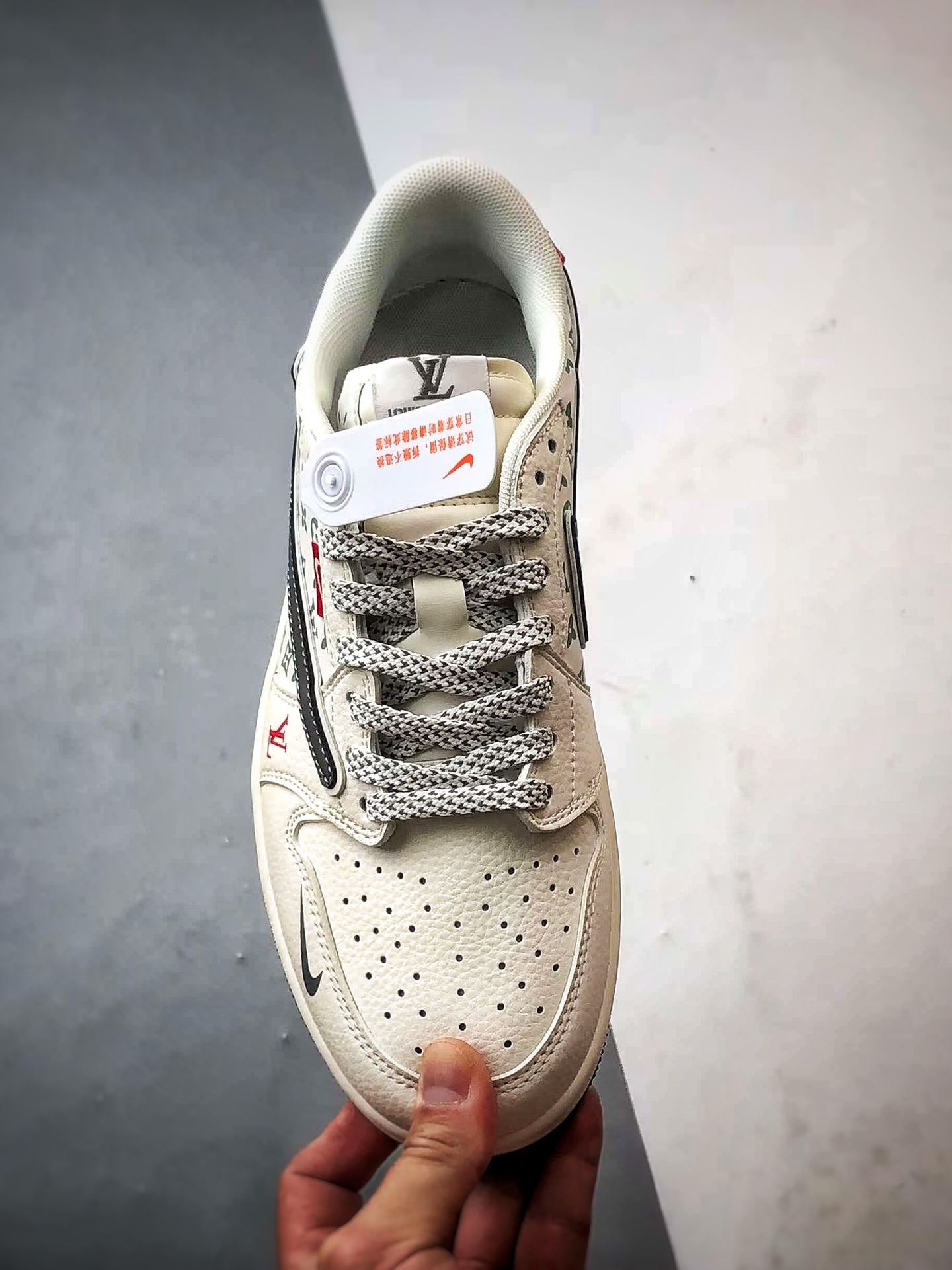 290 Air Jordan 1 Low OG ”高端定制” LV印花米白灰红尾倒钩 YX5066-336