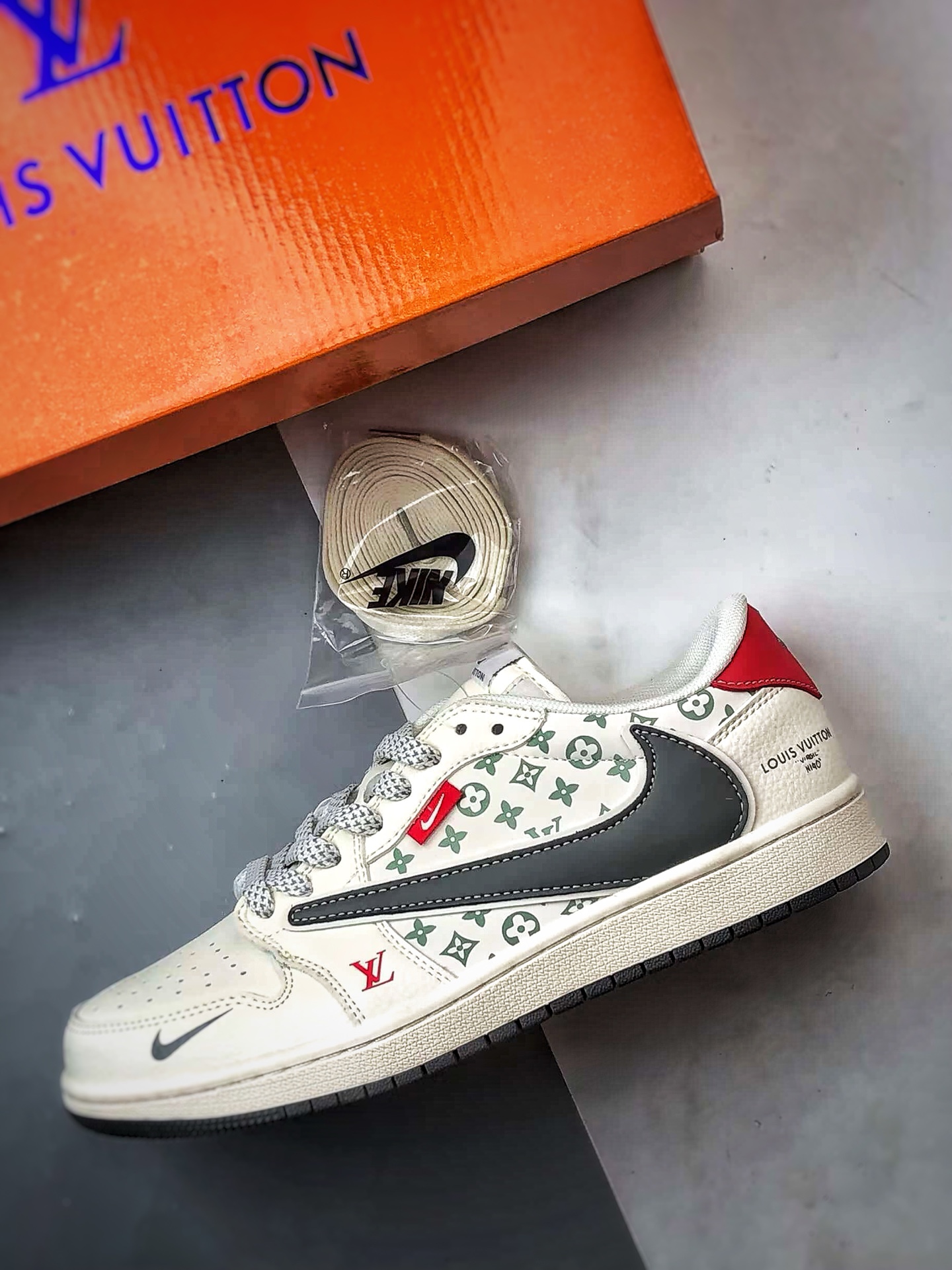 290 Air Jordan 1 Low OG ”高端定制” LV印花米白灰红尾倒钩 YX5066-336