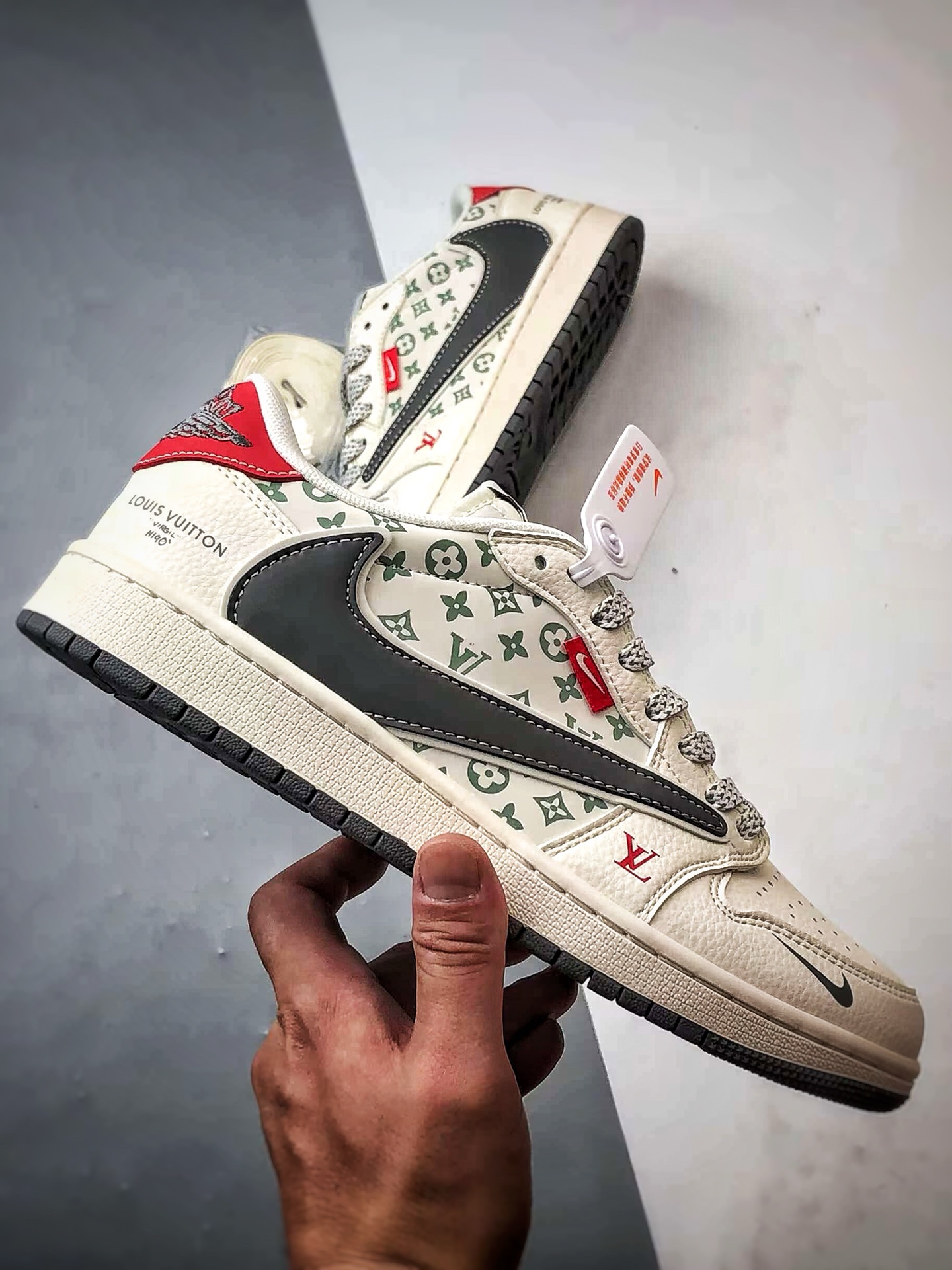 290 Air Jordan 1 Low OG ”高端定制” LV印花米白灰红尾倒钩 YX5066-336
