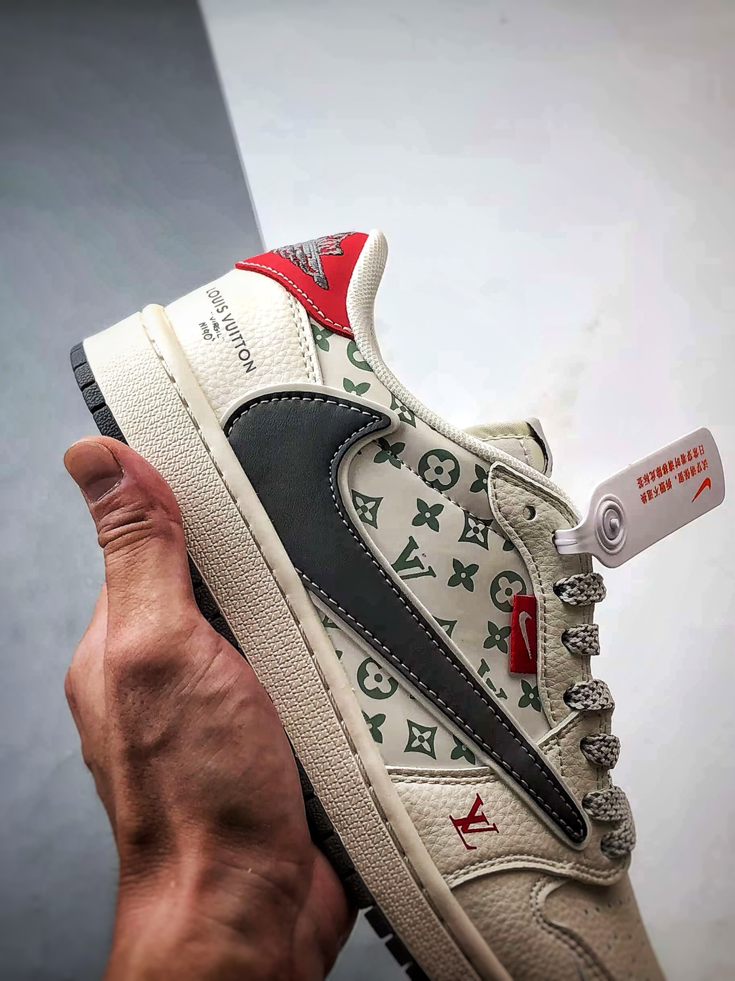 290 Air Jordan 1 Low OG ”高端定制” LV印花米白灰红尾倒钩 YX5066-336