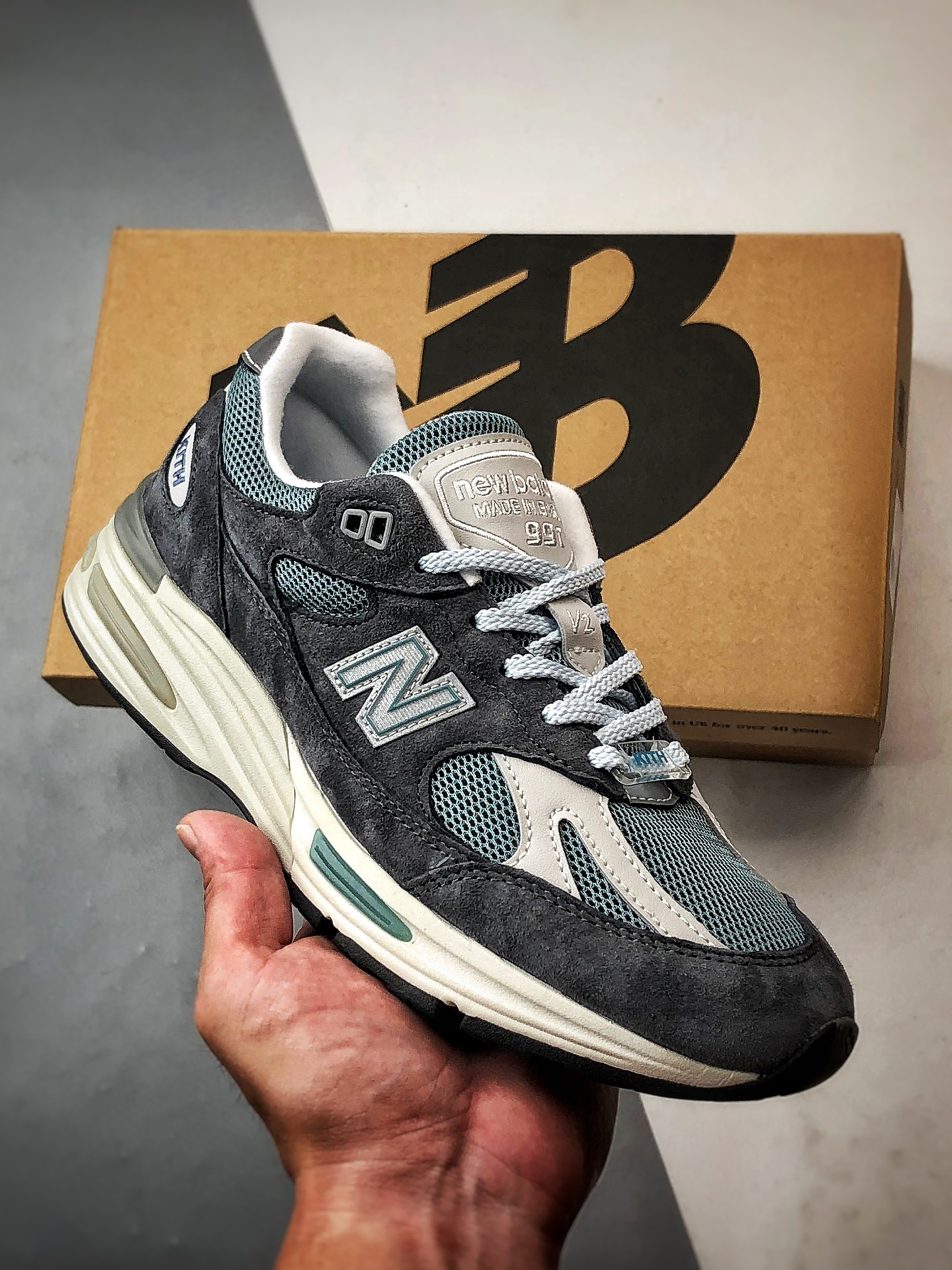340 市售最强纯原版本 全码出货 KITH x New Balance 991v2 灰蓝色 经典复古百搭休闲运动跑步鞋 U991KH2